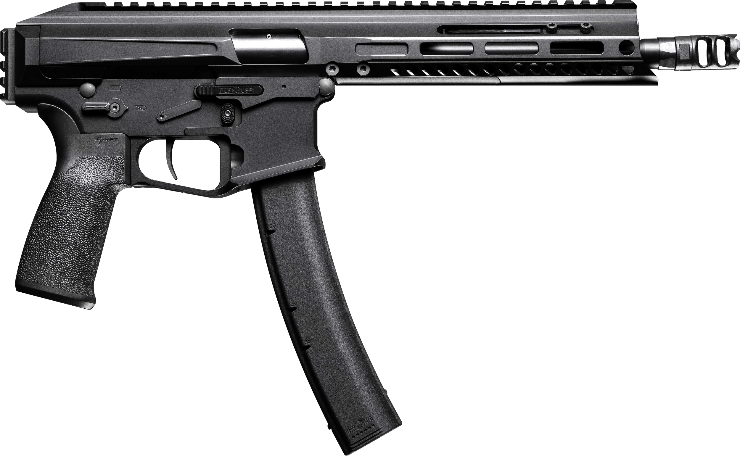 Patriot Ordnance Factory 02542 Phoenix 9mm Luger 35+1 8.50" 8" Black Threaded Barrel, Black Anodized Aluminum Receiver w/Picatinny Rail, M-LOK Handguard MFT Grip, Rear Picatinny Rail, Ambidextrous