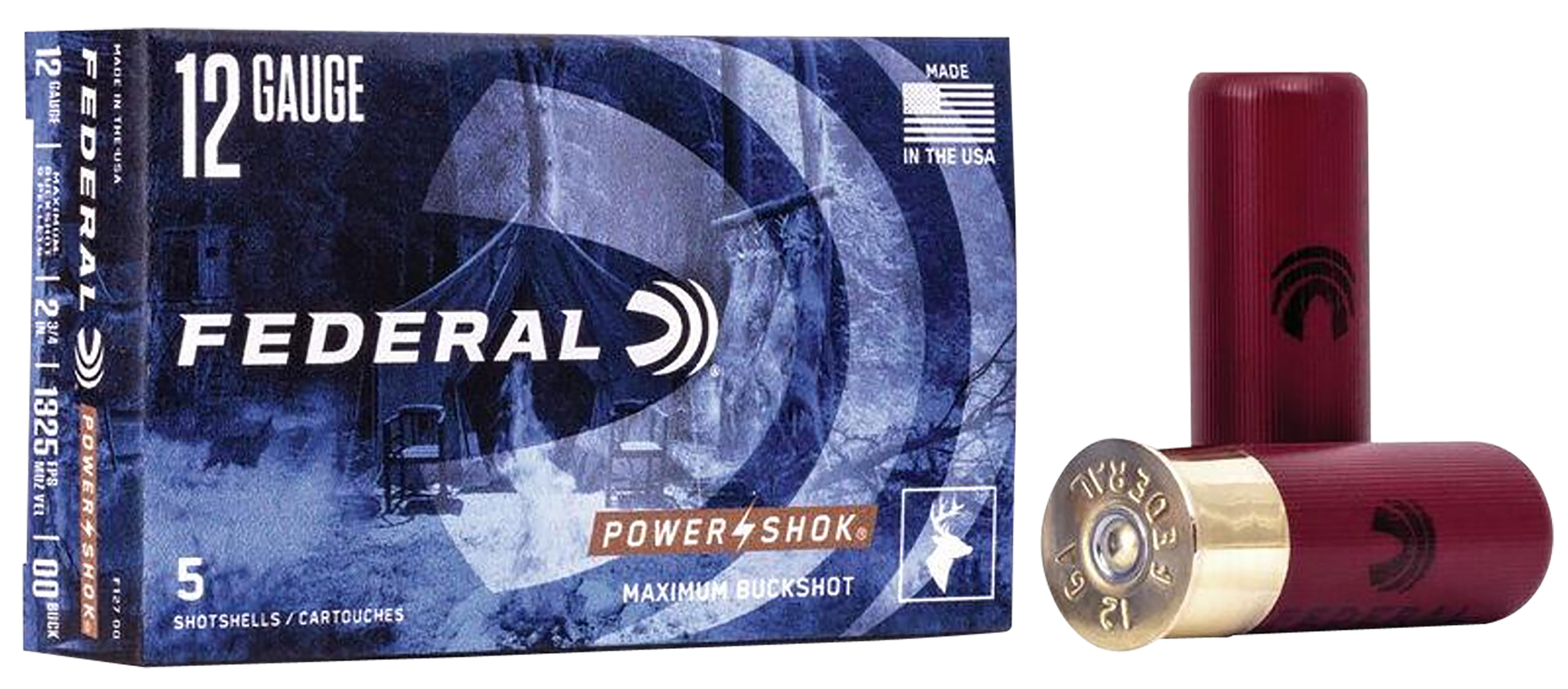 Federal F12700 Power-Shok Magnum 12Gauge 2.75" 9Pellets 1 3/16oz 00BuckShot 5 Per Box/50 Case