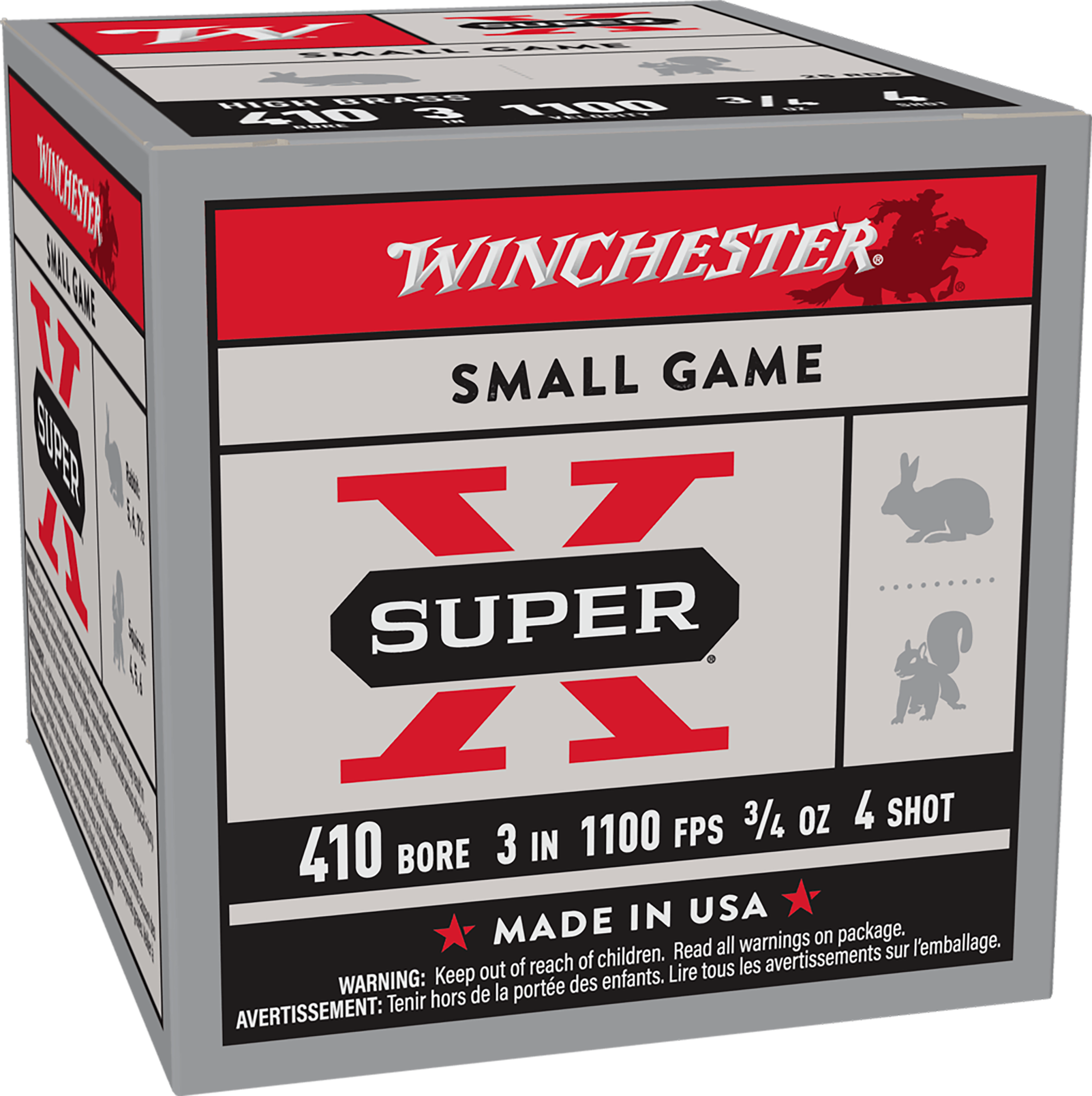 Winchester Ammo X413H4 Super X Heavy Game Load High Brass 410Gauge 3" 3/4oz 4Shot 25 Per Box/10 Case