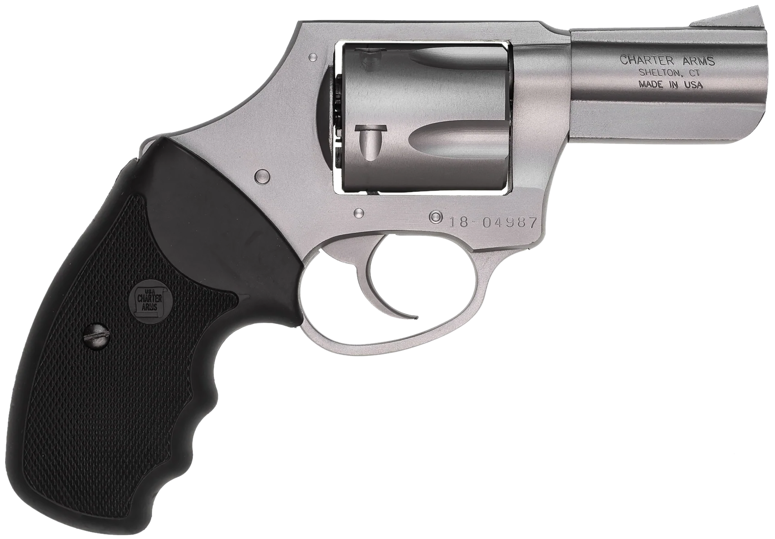 Charter Arms 74421 Bulldog Large 44 Special, 5 Shot 2.50" Matte Stainless Steel Barrel, Cylinder & Frame w/Black Finger Grooved Rubber Grip