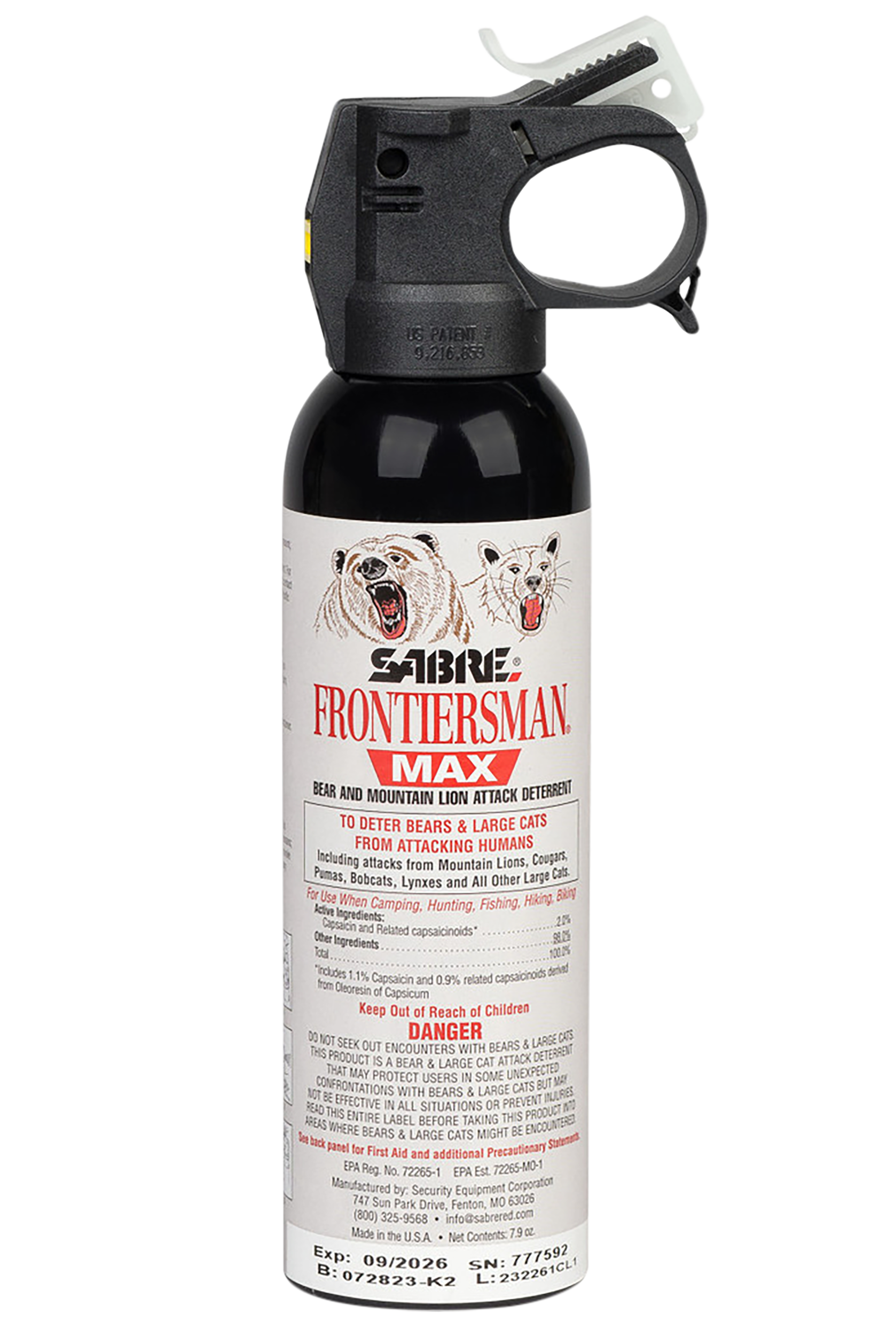 Sabre FBADX03 Frontiersman Bear & Mountain Lion Spray Capsaicinoids Range 40ft 7.90 oz