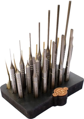 GRACE USA STEEL/BRASS ROLL PIN PUNCH SET W/BENCH BLOCK 27PC!