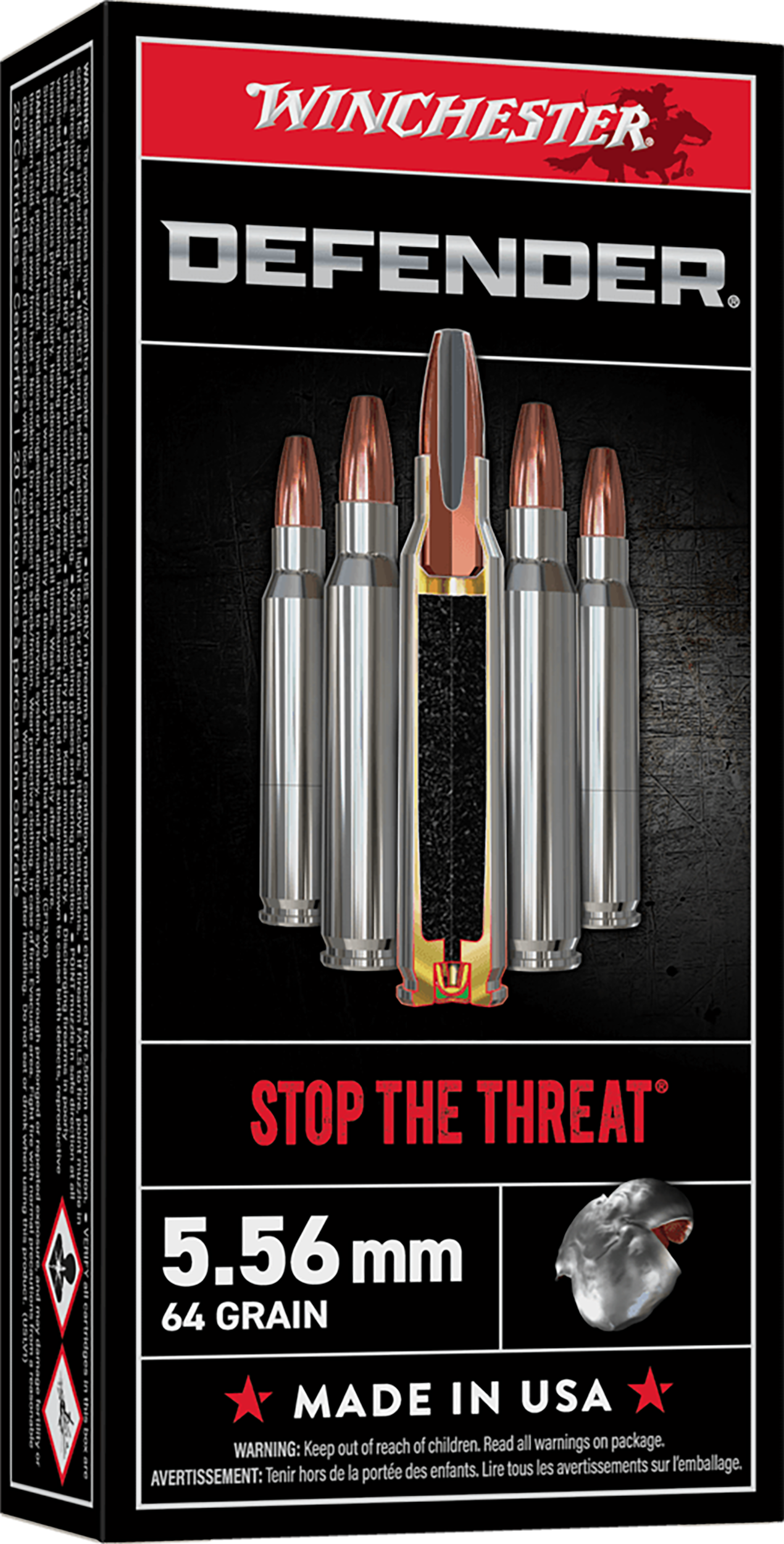 Winchester Ammo S556PDB Defender  5.56x45mmNATO 64gr Bonded Solid Base 20 Per Box/10 Case