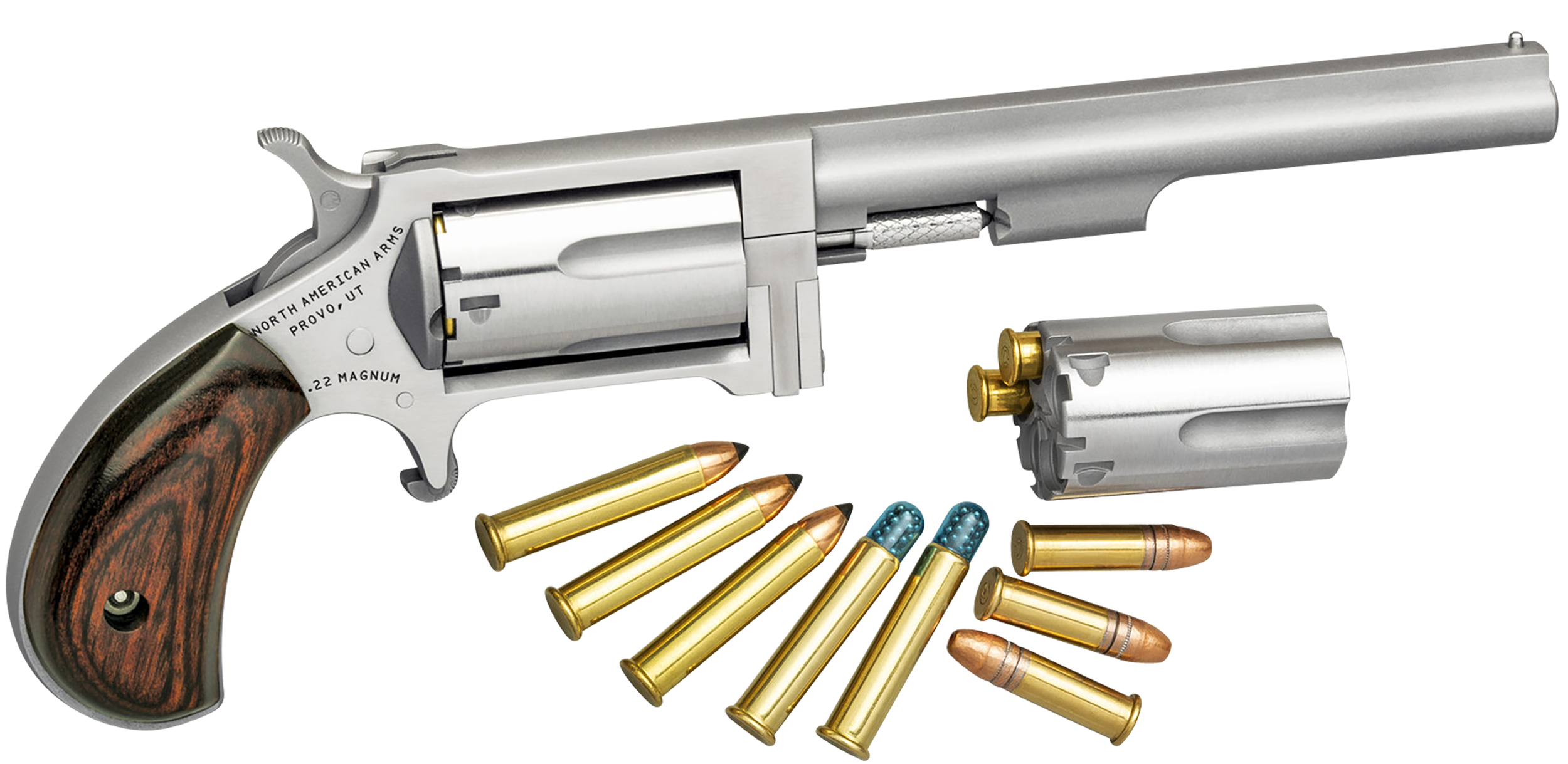 North American Arms SWC4 Sidewinder *CA Compliant 22 LR/22 WMR 5 Shot 4" Stainless Steel Barrel, Stainless Steel Frame, Stainless Cylinder, Rosewood Birdshead Grip, Exposed Hammer