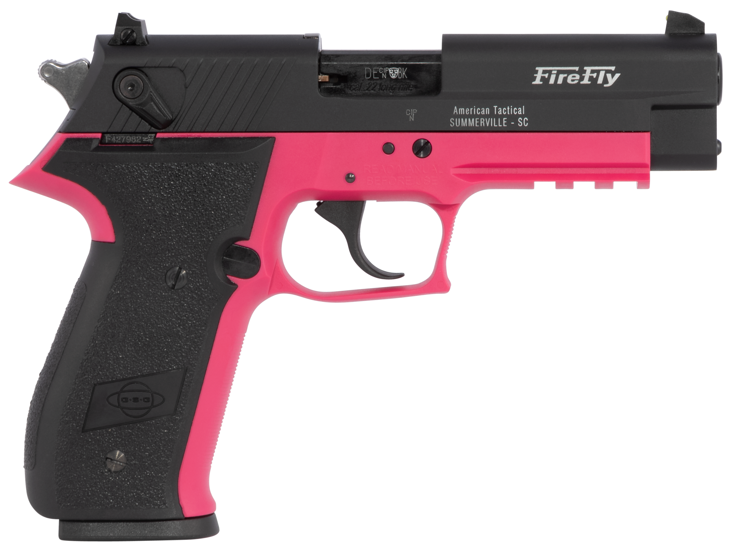 GSG GERG2210FFP FireFly  22 LR 10+1 4" Black Serrated Slide, Pink Zinc Alloy w/Accessory Rail Frame, Black Polymer Grip