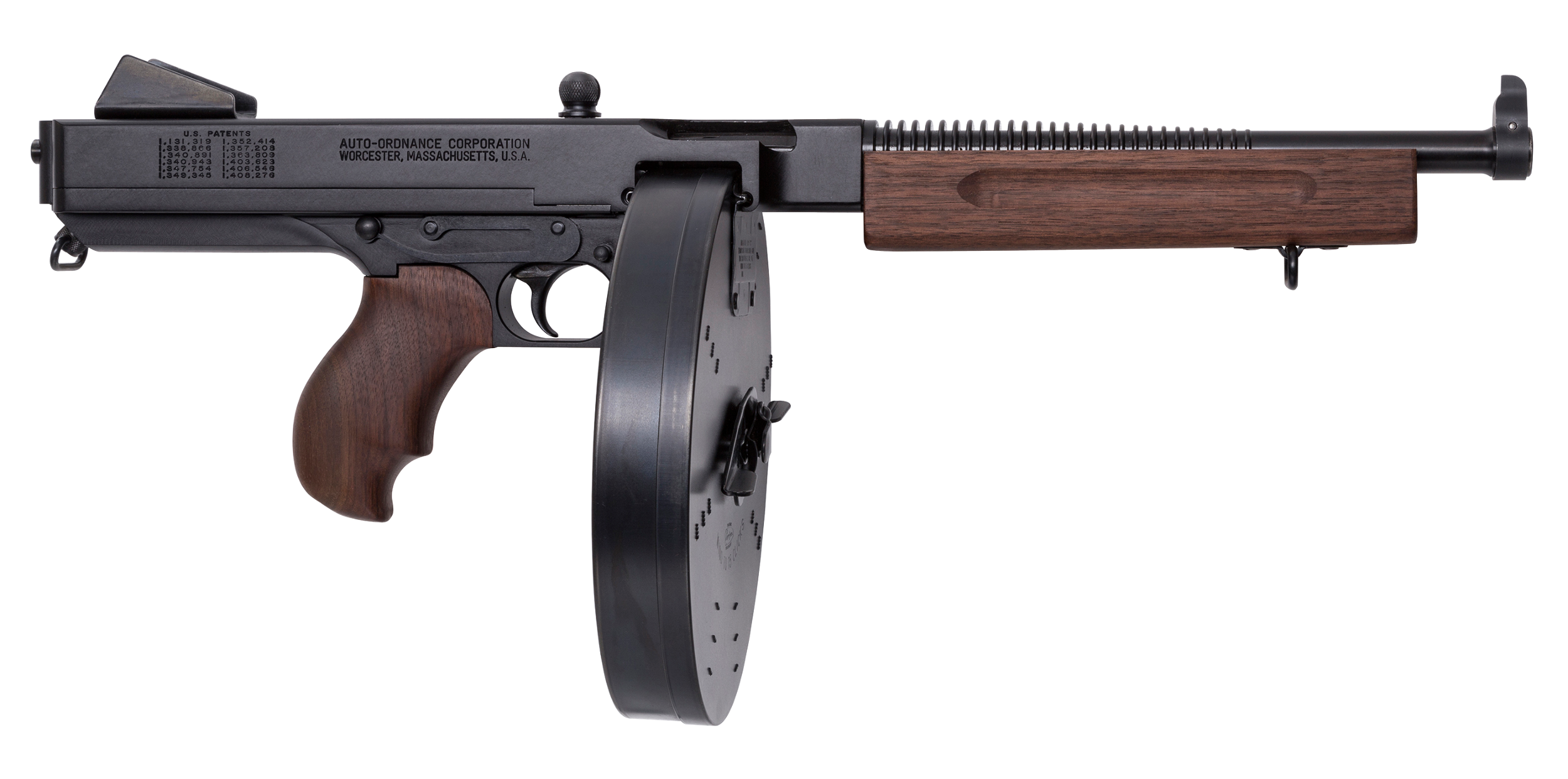 Thompson TA5100D 1927A-1 Lightweight Deluxe 45 ACP Caliber with 10.50" Barrel, 100rd Capacity (Drum), Black Hard Coat Anodized Metal Finish, American Walnut Grip, Right Hand