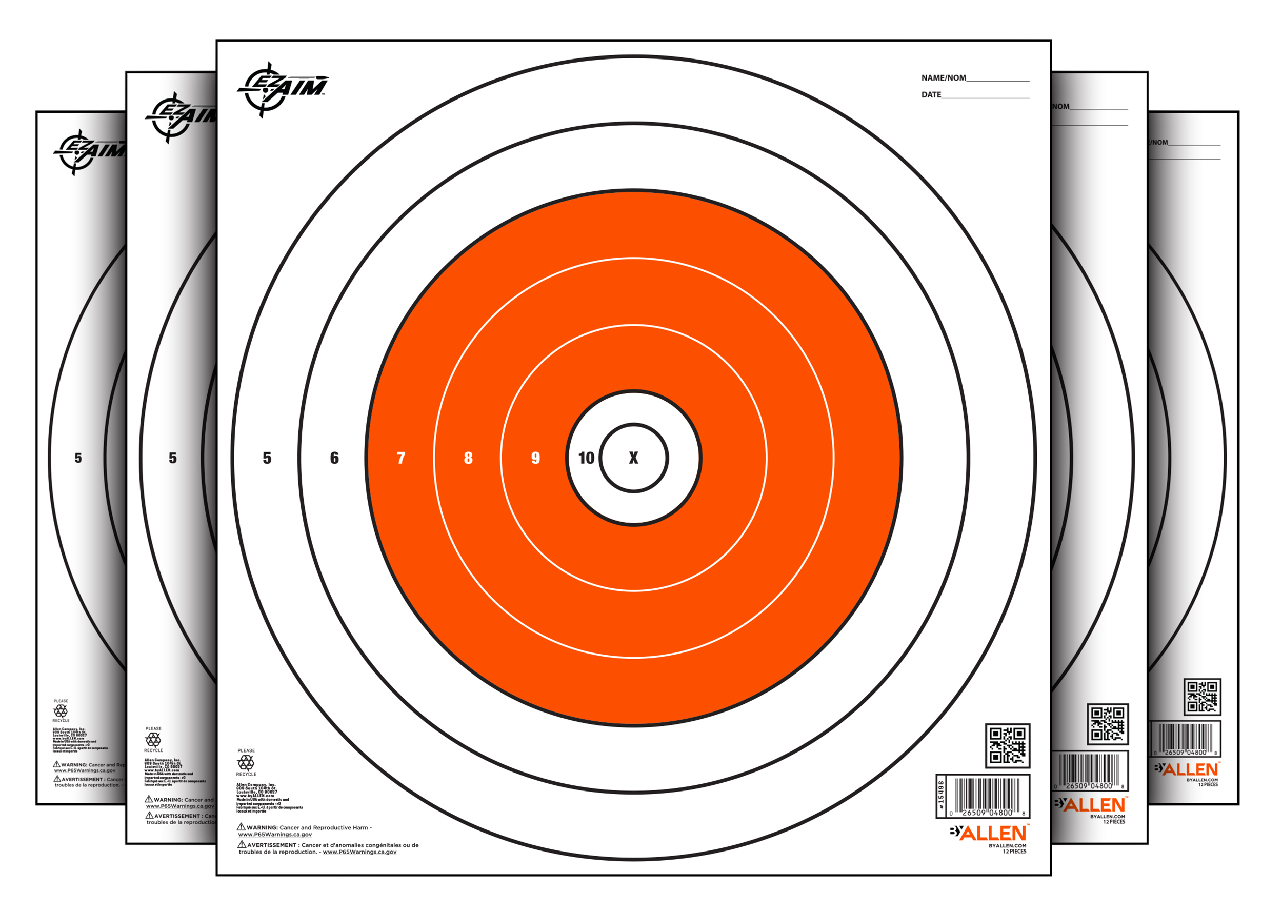 EZ-Aim 15496 Bullseye  Paper Hanging 12" x 12" White/Orange 12 Per Pack