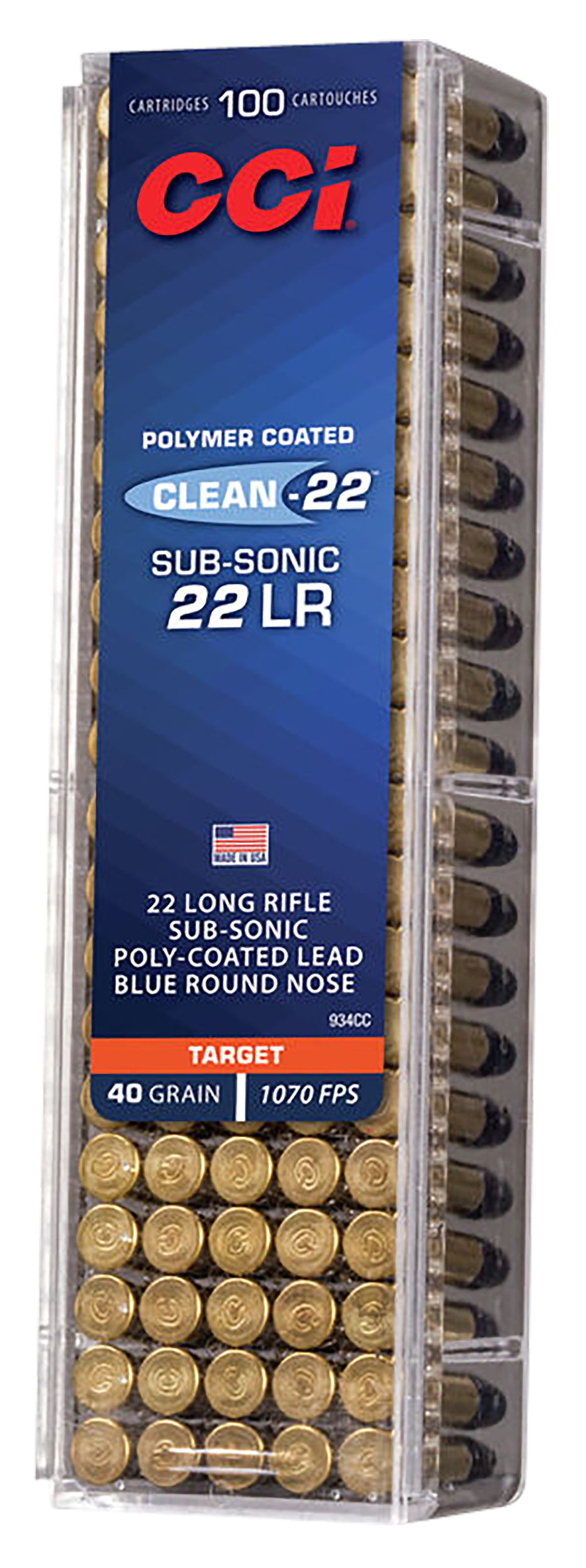 CCI 934CC Clean-22 Subsonic 22LR 40gr Lead Round Nose 100 Per Box/50 Case