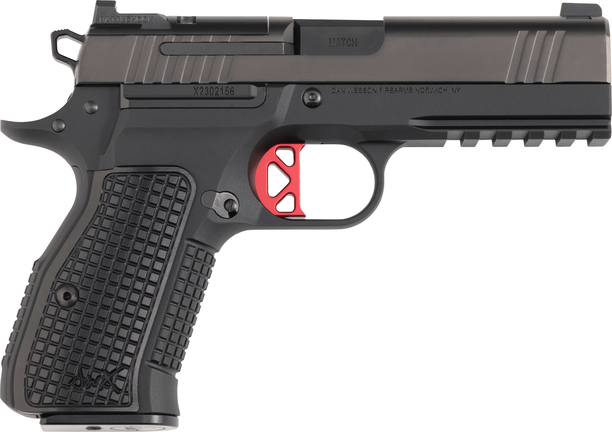 Dan Wesson 92103 DWX  Compact Frame 9mm Luger 15+1 4.95" Black Match Grade Barrel, Black DLC Serrated Steel Slide, Black Aluminum Frame w/Beavertail & Picatinny Rail, Black Textured Aluminum Grip