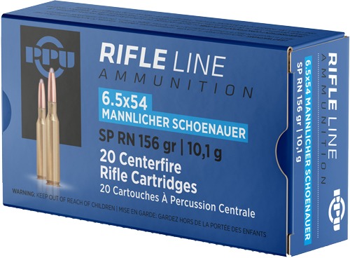 PPU 6.5X54 MANNLICHER SHONAUER 156GR. JSP-RN 20RD 10BX/CS