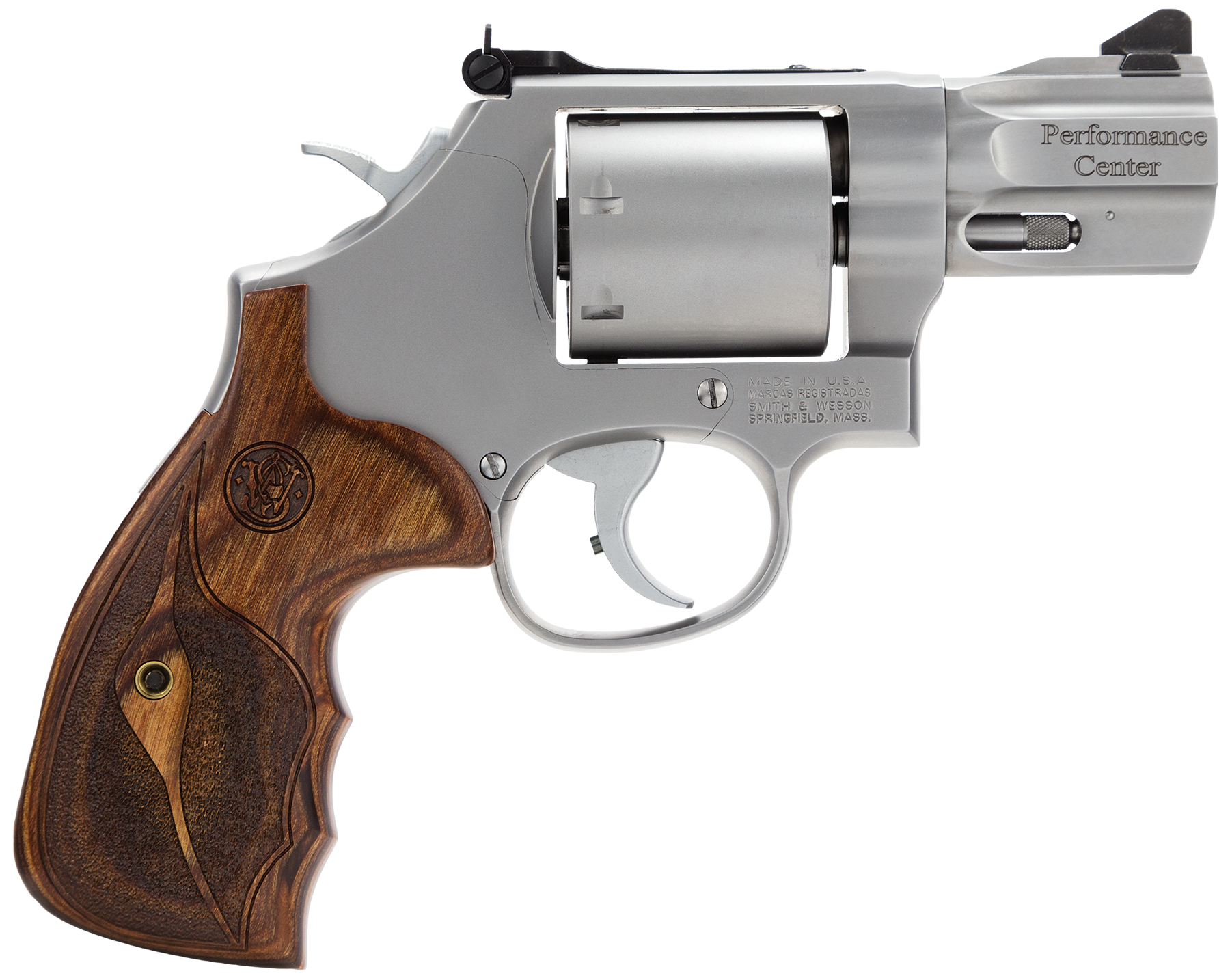 Smith & Wesson 170346 Performance Center Model 686 38 S&W Spl +P, 357 Mag 7rd 2.50" Stainless Steel Barrel, Unfluted Cylinder, Matte Silver Stainless Steel Frame with Wood Grip Includes Moon Clips