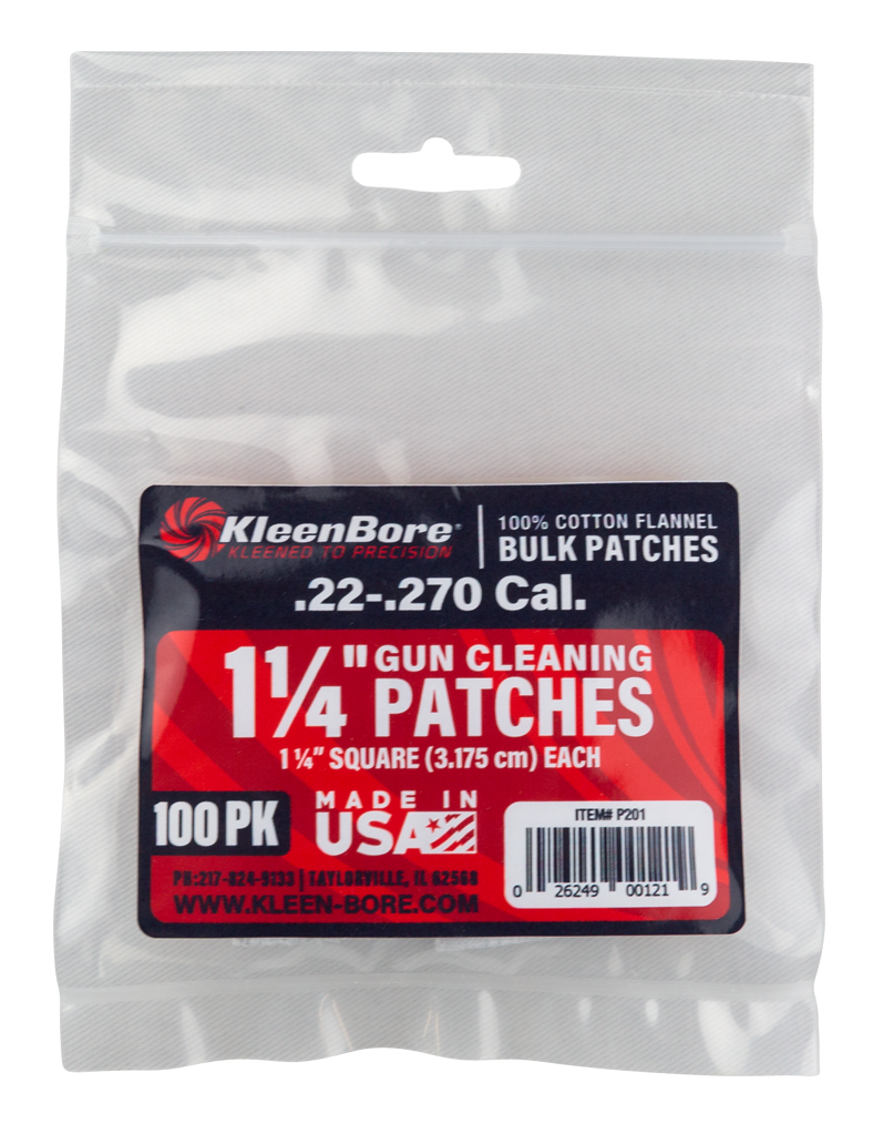 KleenBore P201 Super Shooter  .22 - .270 Cal 1.25" 100% Cotton Flannel 100 Per Pack