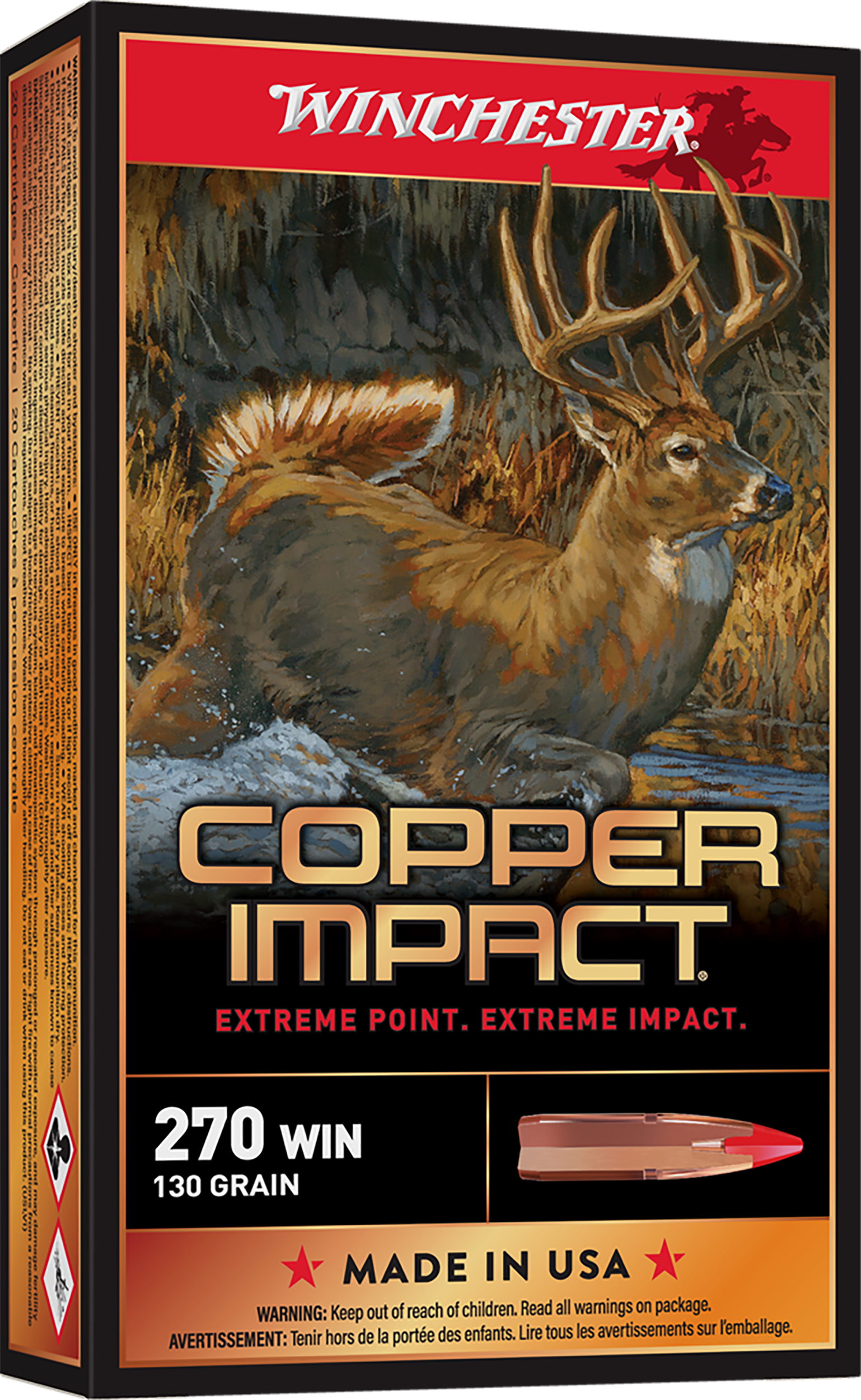 Winchester Ammo X270CLF Copper Impact  270Win 130gr Copper Extreme Point Lead Free 20 Per Box/10 Case