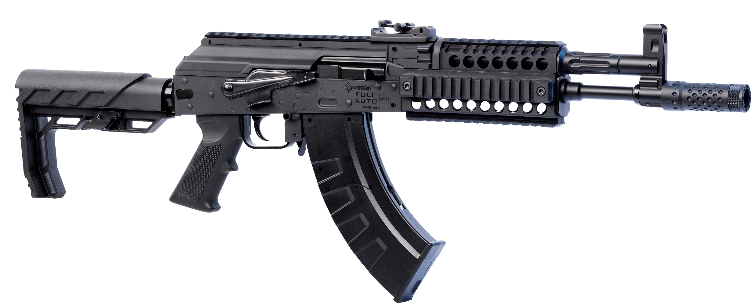 Crosman CAK1 Full Auto AK1 Air Rifle CO2 177 28 rd, Black Smooth Bore Barrel, Black Synthetic Folding Adjustable Stock w/Quad Mounting Rail System, Selector Safety