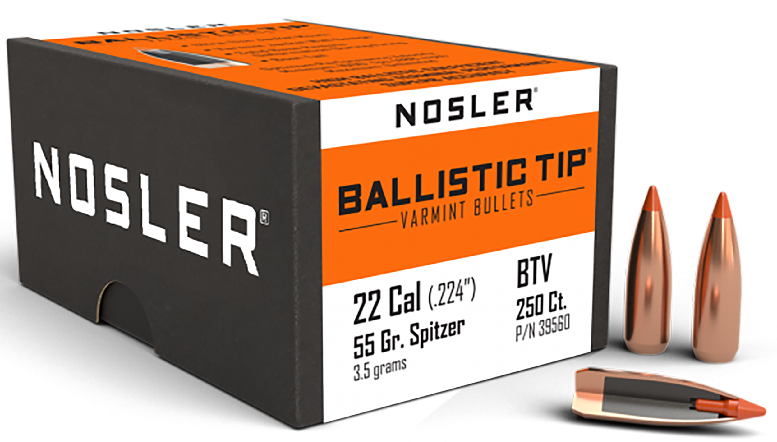 Nosler 39560 Ballistic Tip  22Cal 55gr Spitzer Point 250/Box