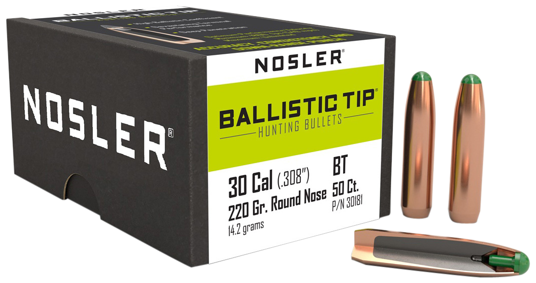 Nosler 30181 Ballistic Tip  30Caliber 220gr Round Nose 50/Box