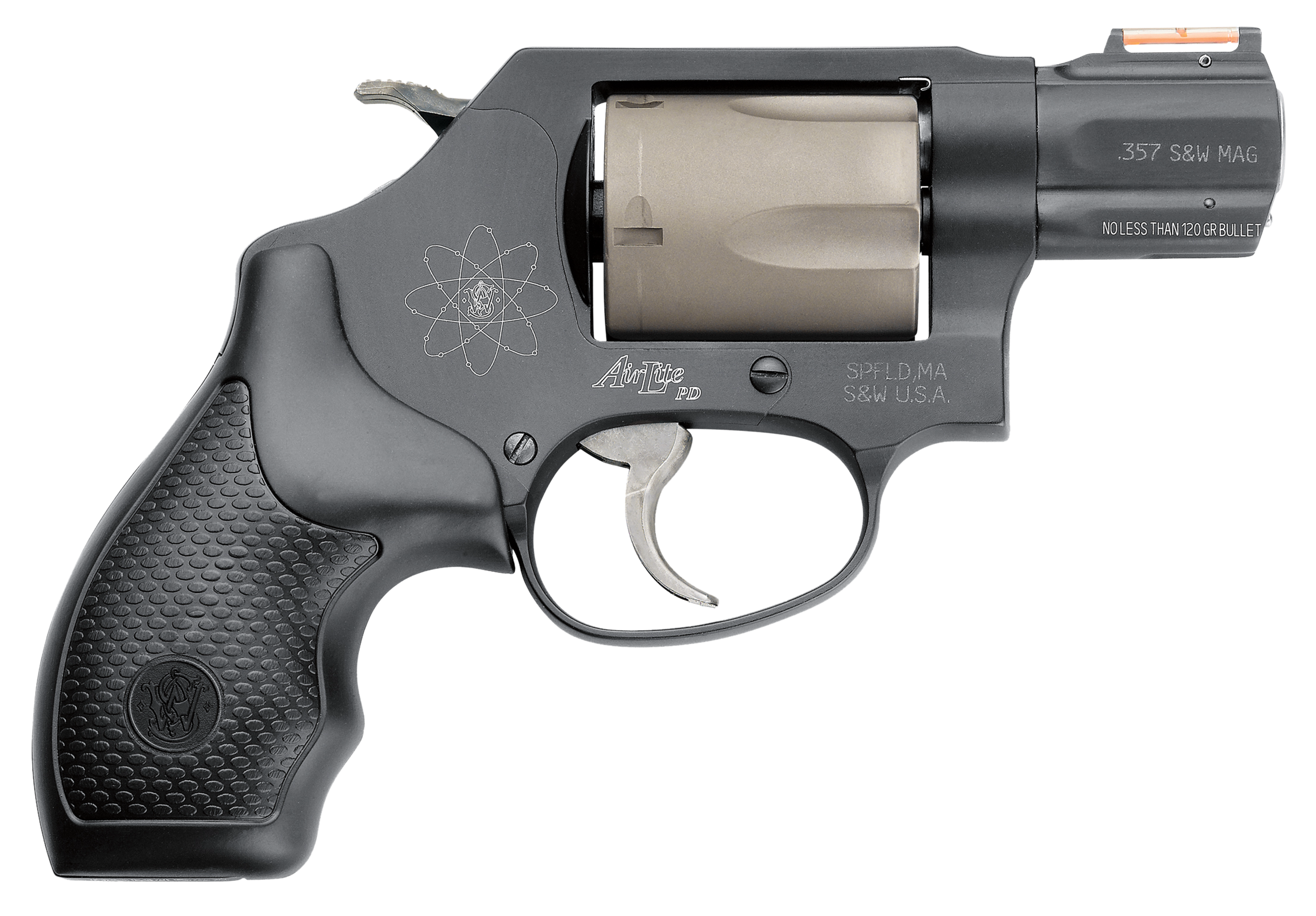 Smith & Wesson 163064 Model 360 Personal Defense 357 Mag or 38 S&W Spl +P 1.88" Black Stainless Steel Barrel, 5rd Titanium Cylinder, Black Scandium Alloy J-Frame, HiViz Fiber Optic Orange Front Sight