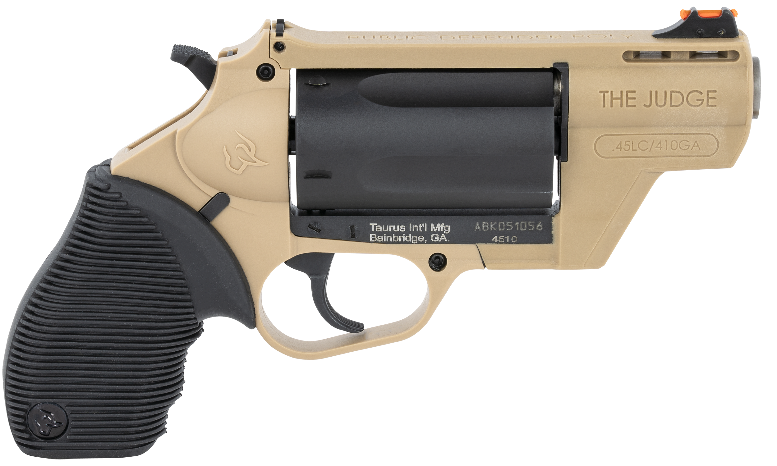 Taurus 2-441021FDE Judge Public Defender 45 Colt (LC)/410 Gauge 5rd 2.50" Flat Dark Earth Barrel & Frame Matte Black Cylinder Black Ribber Grip