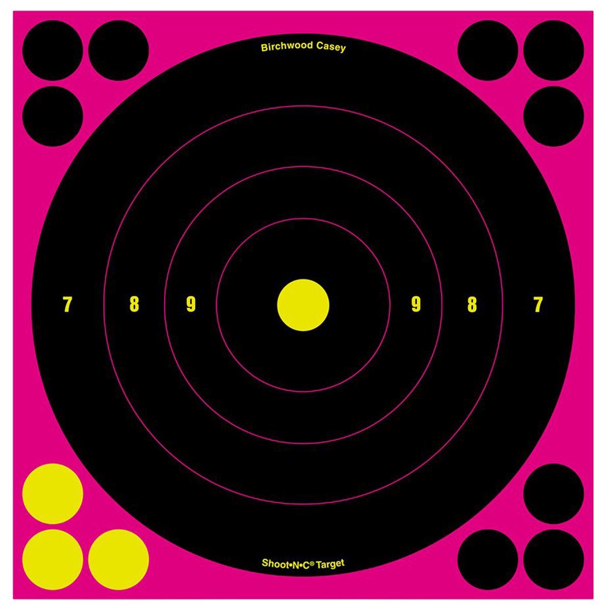 Birchwood Casey 34808 Shoot-N-C Reactive Target Self-Adhesive Paper Black/Pink 8" Bullseye 6 Pack