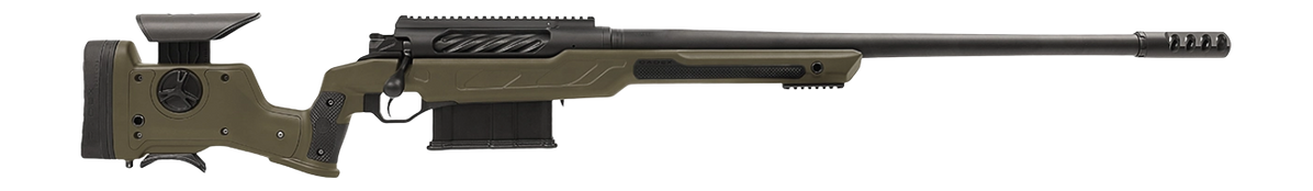 Cadex Inc CDXBMGQUA5029HI20I1J5N BMG Quake  50 BMG 3+1 29" Black DLC Match Grade Threaded Barrel, Black DLC Receiver w/Picatinny Rail, Adj Cheek Piece & LOP OD Green Polymer Stock
