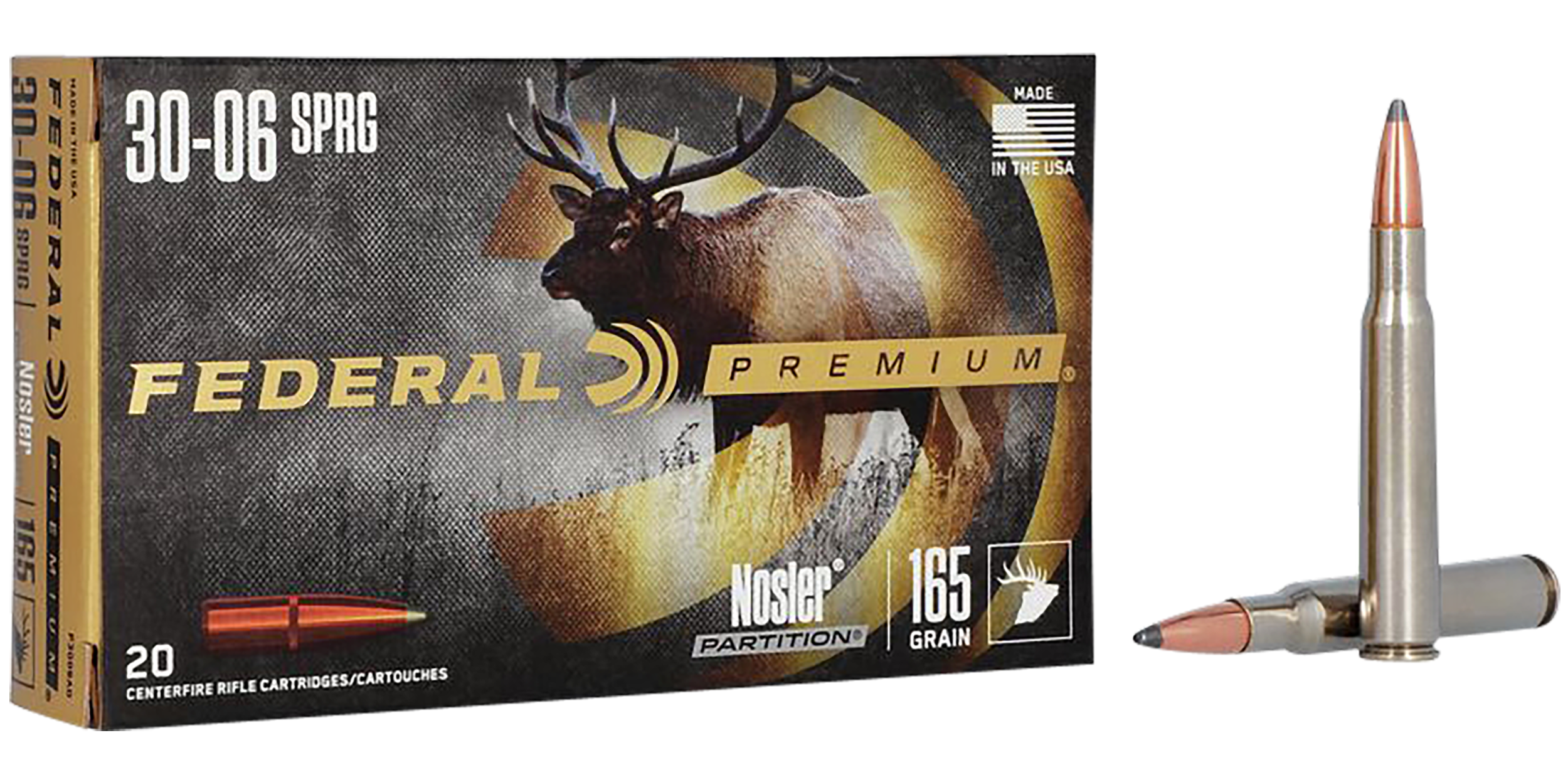 Federal P3006AD Premium  30-06Springfield 165gr Nosler Partition 20 Per Box/10 Case