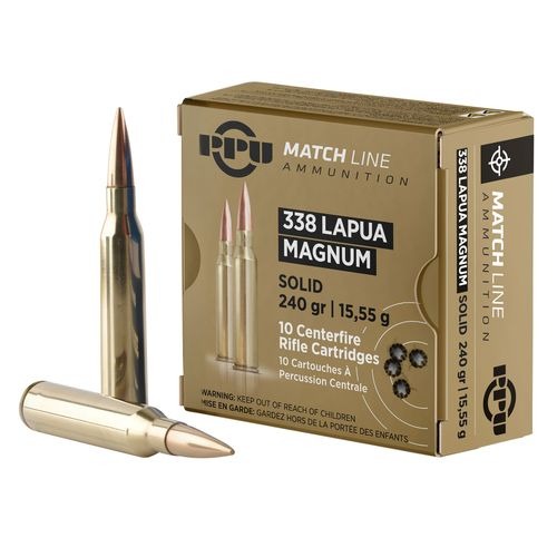 PPU .338 LAPUA MAGNUM MATCH SOLID 240GR 10RD BOX 20 BOXES PER CASE