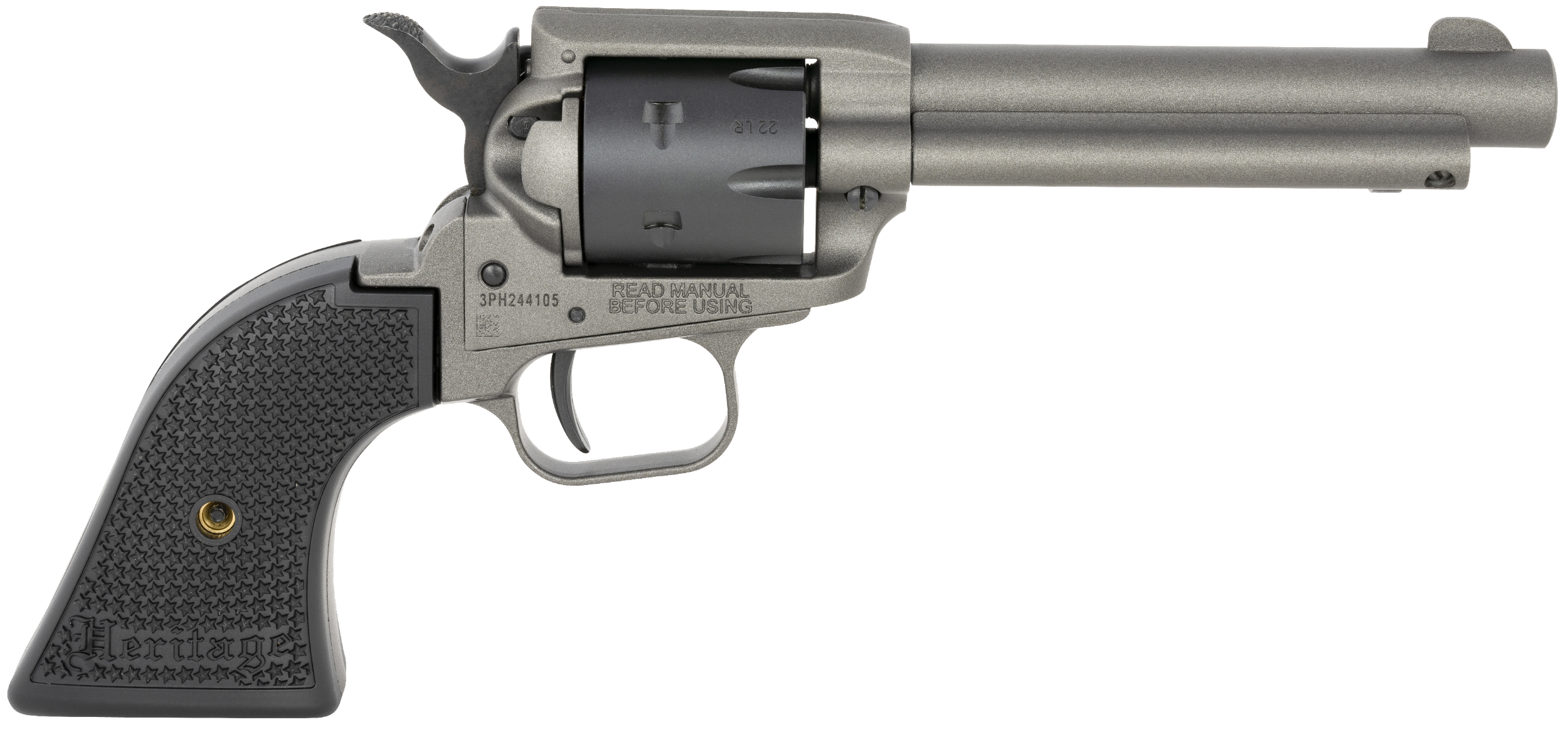 Heritage Mfg RR22C4 Rough Rider  22 LR 6 Shot 4.75" Tungsten Gray Cerakote Steel Barrel & Frame, Black Satin Cylinder & Textured Polymer Grips