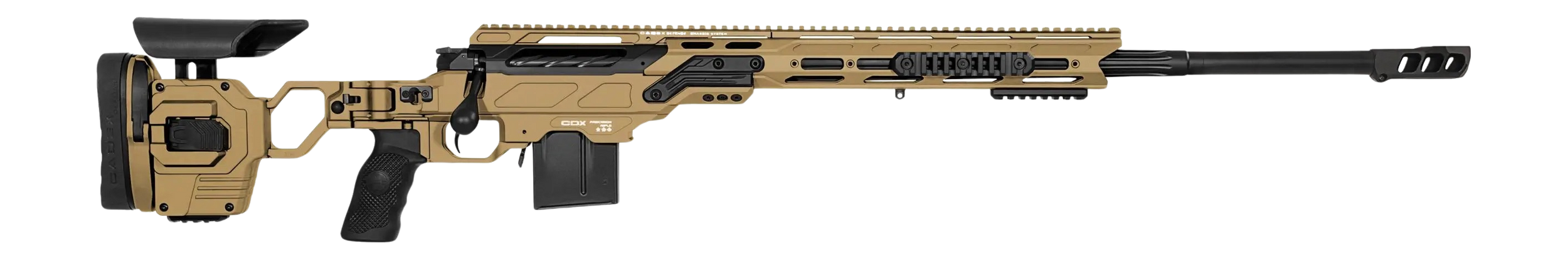 Cadex Inc CDX30LITE6524BR20I2B1N CDX-30 Lite 6.5 Creedmoor 10+1 24" Black DLC Fluted Threaded Barrel, Hybrid Tan Cerakote Receiver w/Picatinny Rail, M-LOK Handguard, Adjustable Folding Hybrid Tan Butt