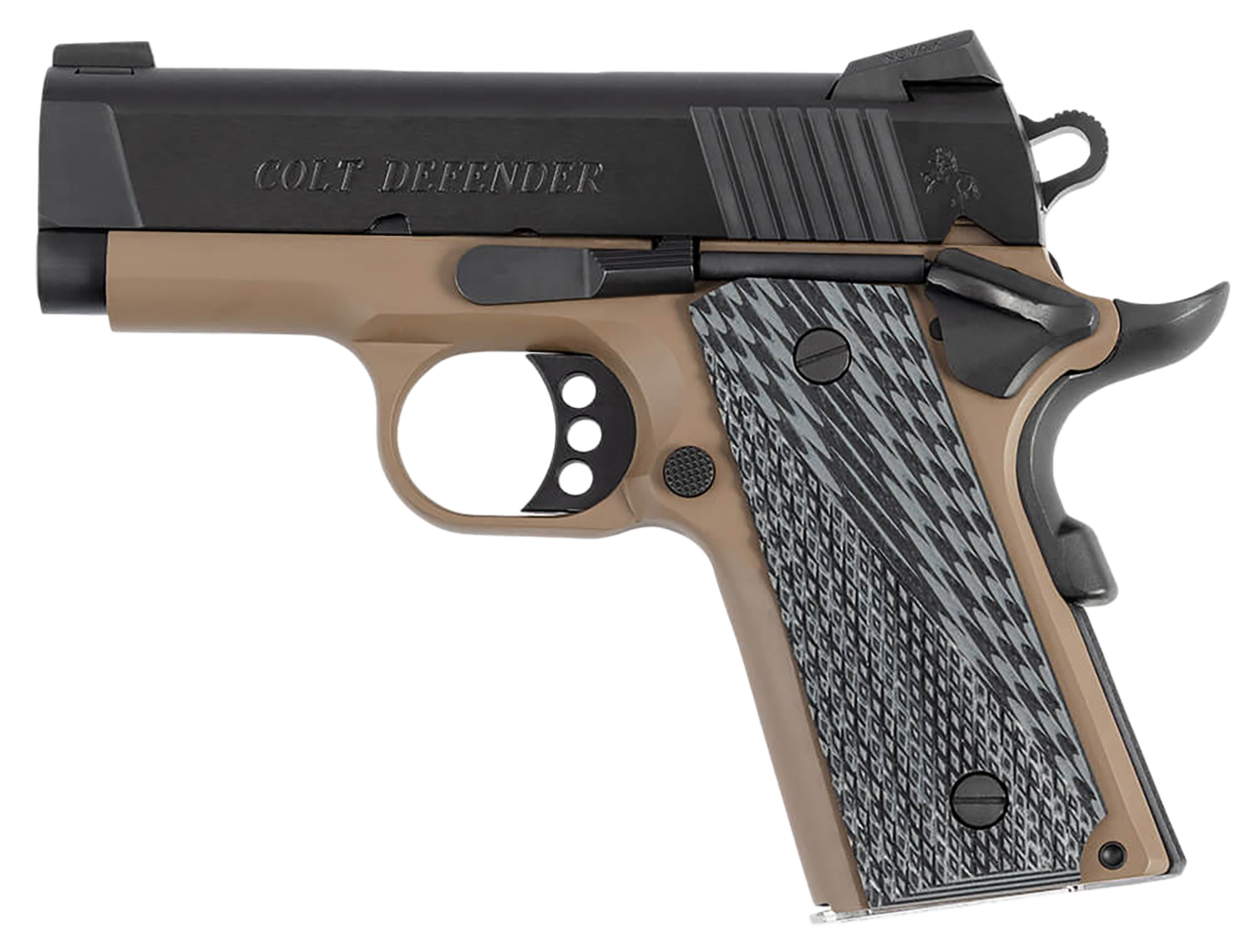 Colt Mfg O7800XEFDE Defender 45 ACP 7+1 3" Black Carbon Steel Serrated Slide, Flat Dark Earth Aluminum Frame w/Beavertail, G10 Grip