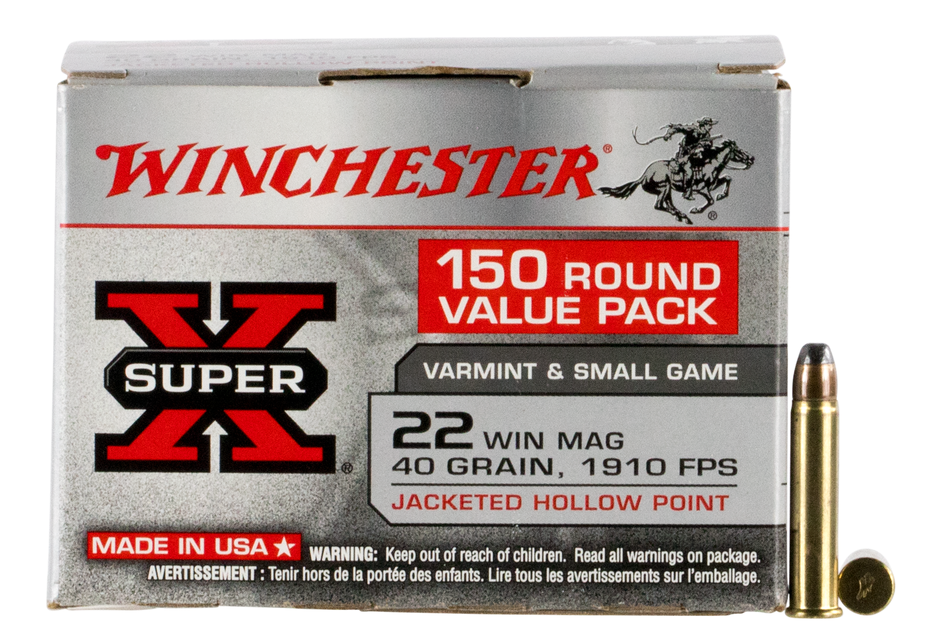 Winchester Ammo X22MH150 Super X Value Pack 22WMR 40gr Jacketed Hollow Point 150 Per Box/10 Case