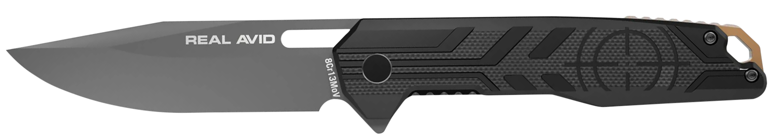 Real Avid AVRAV7 RAV-7 EDC 3.25" Folding Drop Point Plain Titanium 8Cr13MoV SS Blade, Black Textured G10 Handle, Clamshell Pkg