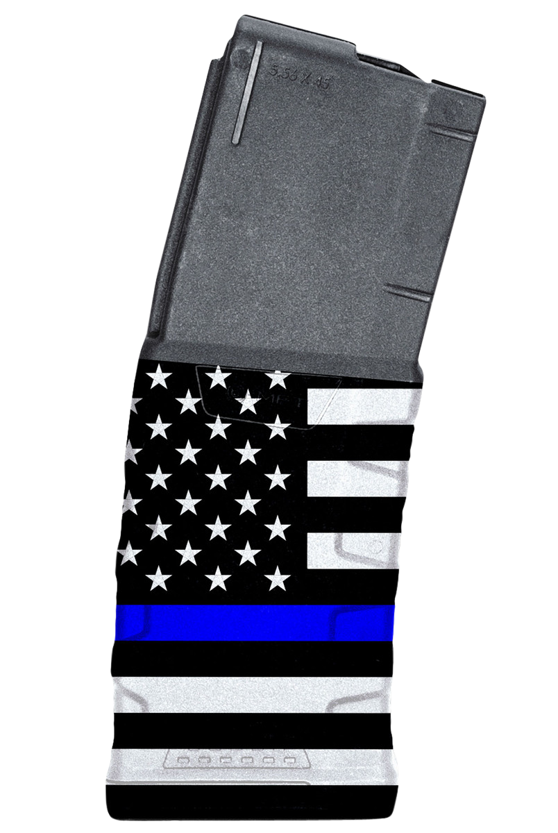 Mission First Tactical EXDPM556AMB1 Extreme Duty  30rd 223 Rem/5.56x45mm Fits AR-15/M4 Black w/Blue Line American Flag Polymer