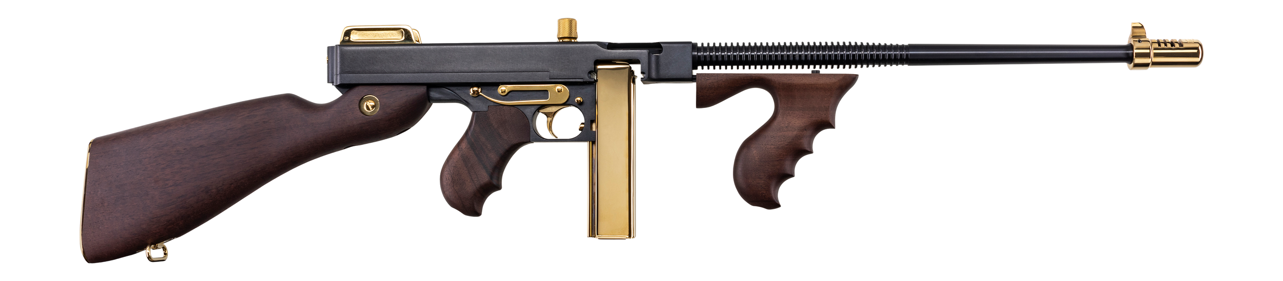 Auto-Ordnance T1ABTG 1927A-1 Deluxe Special Edition Carbine 45 ACP 20+1 18" Black Compensated Barrel, Black Steel w/Titanium Gold Appointments Receiver, American Walnut Furniture, Gold Plated Buttplat