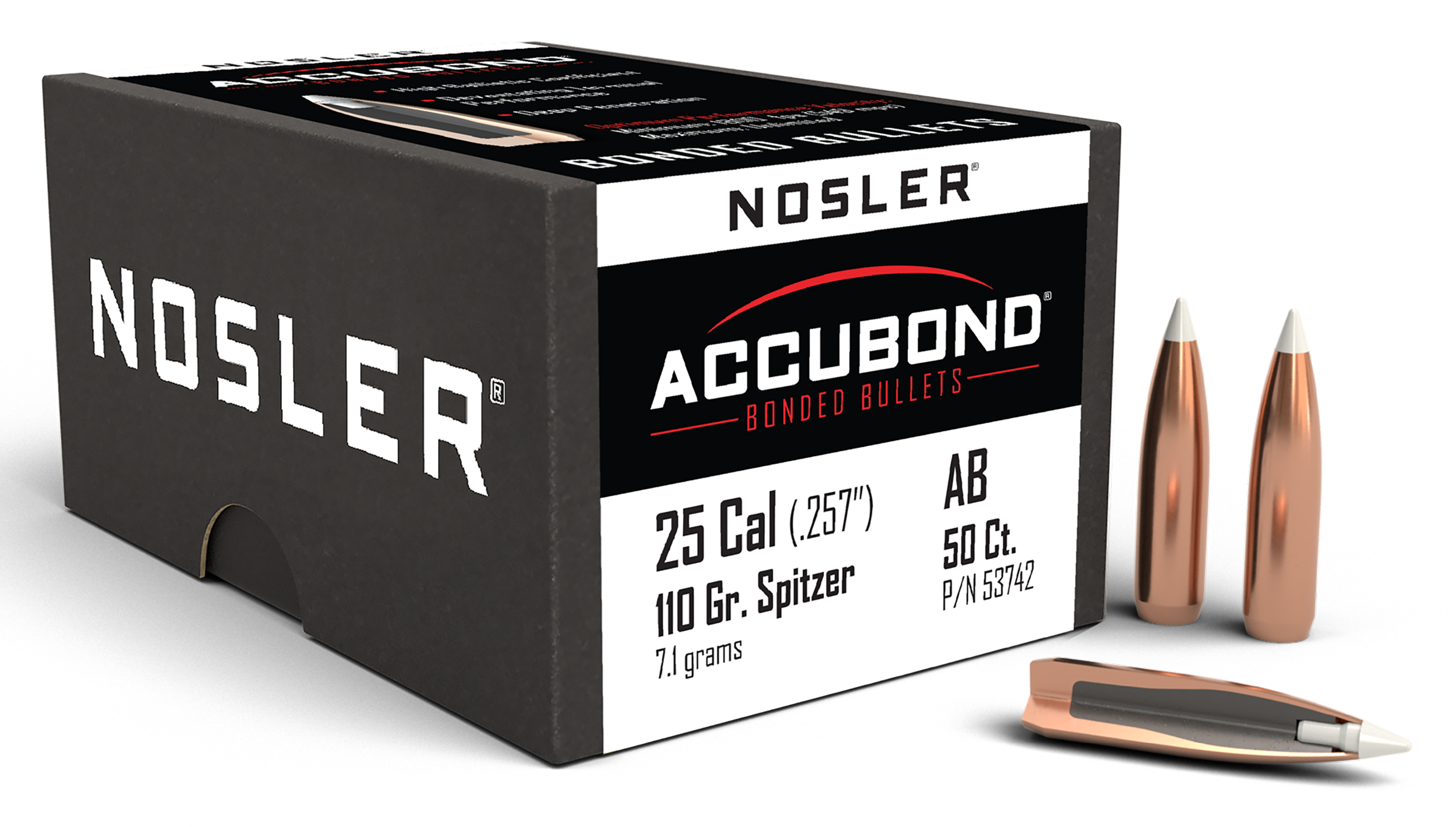 Nosler 53742 AccuBond 25Cal 110gr Spitzer Point Boat Tail 50/Box