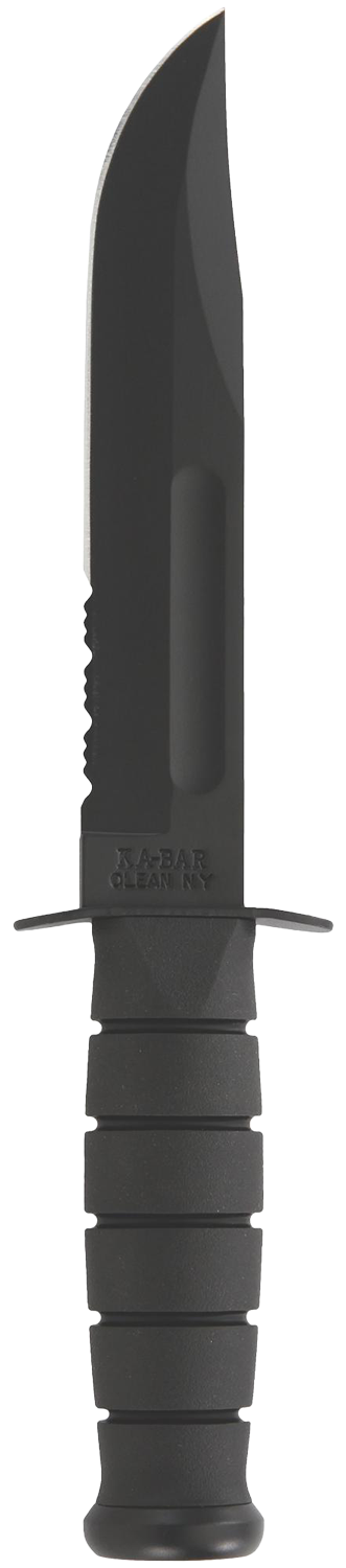 Ka-Bar 1214 Fighting/Utility  7" Fixed Clip Point Serrated Black 1095 Cro-Van Blade, Black Kraton G Handle, Includes Sheath