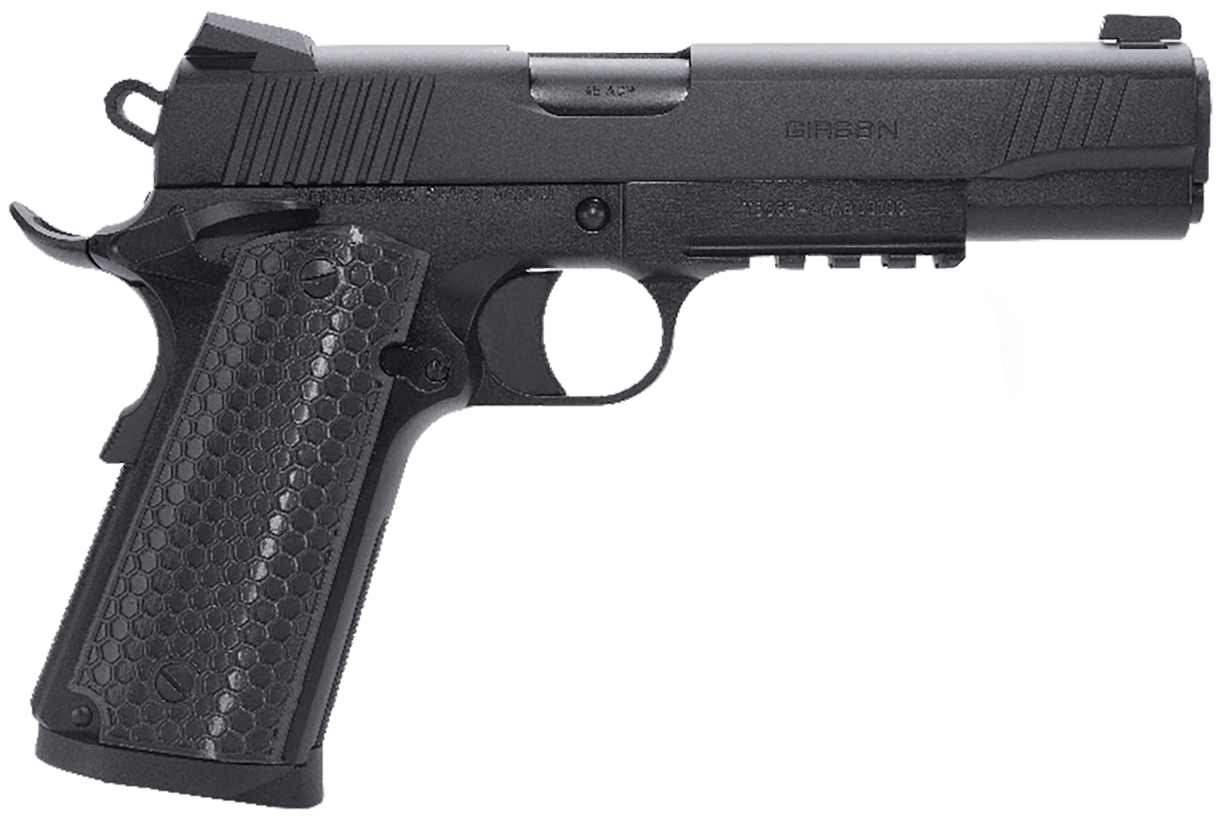 Girsan 392061 MC1911 S Untouchable Full Size Frame 9mm Luger 9+1 5" Black Steel Barrel, Black Serrated Steel Slide & Frame w/Beavertail & Picatinny Rail, Black Polymer Grip
