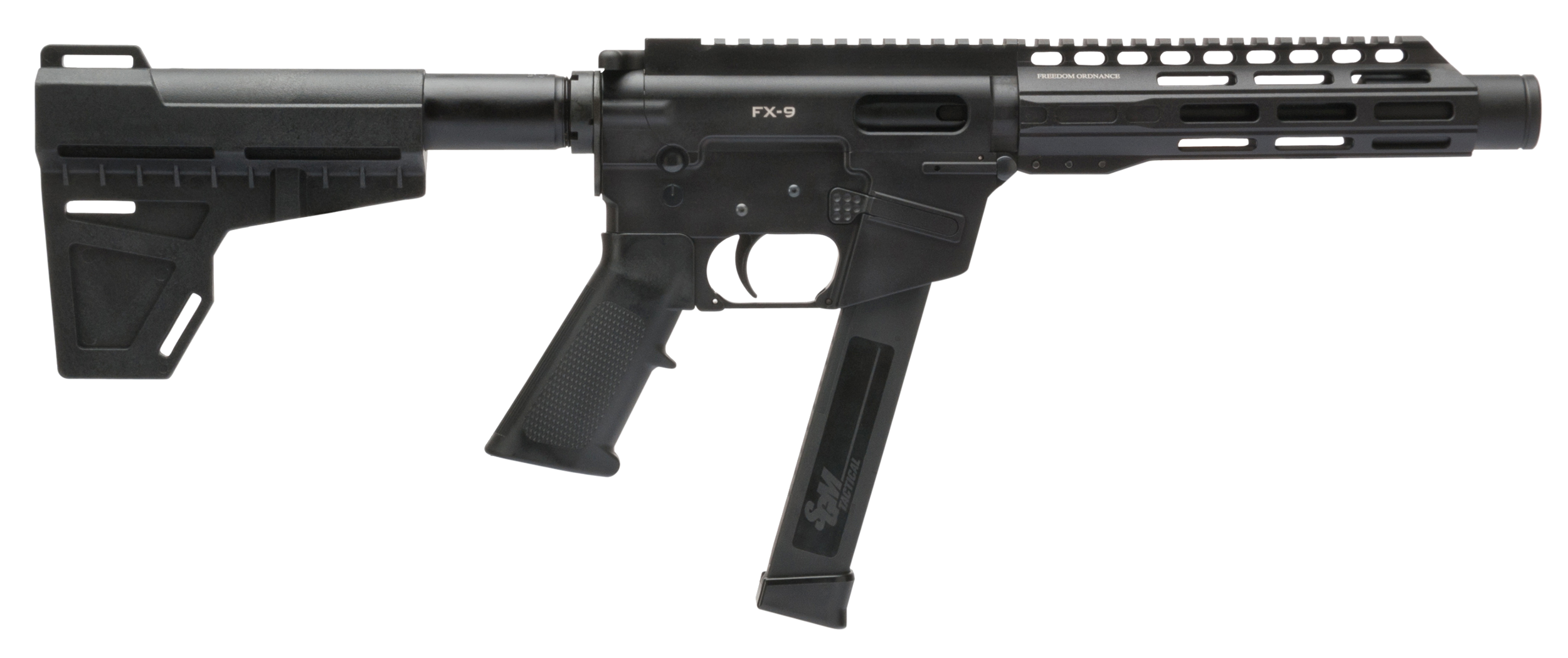 Freedom Ordnance FX9P8 FX-9  9mm Luger 8.25" 33+1 Black Hard Coat Anodized Black Polymer Grip KAK Shockwave Pistol Brace