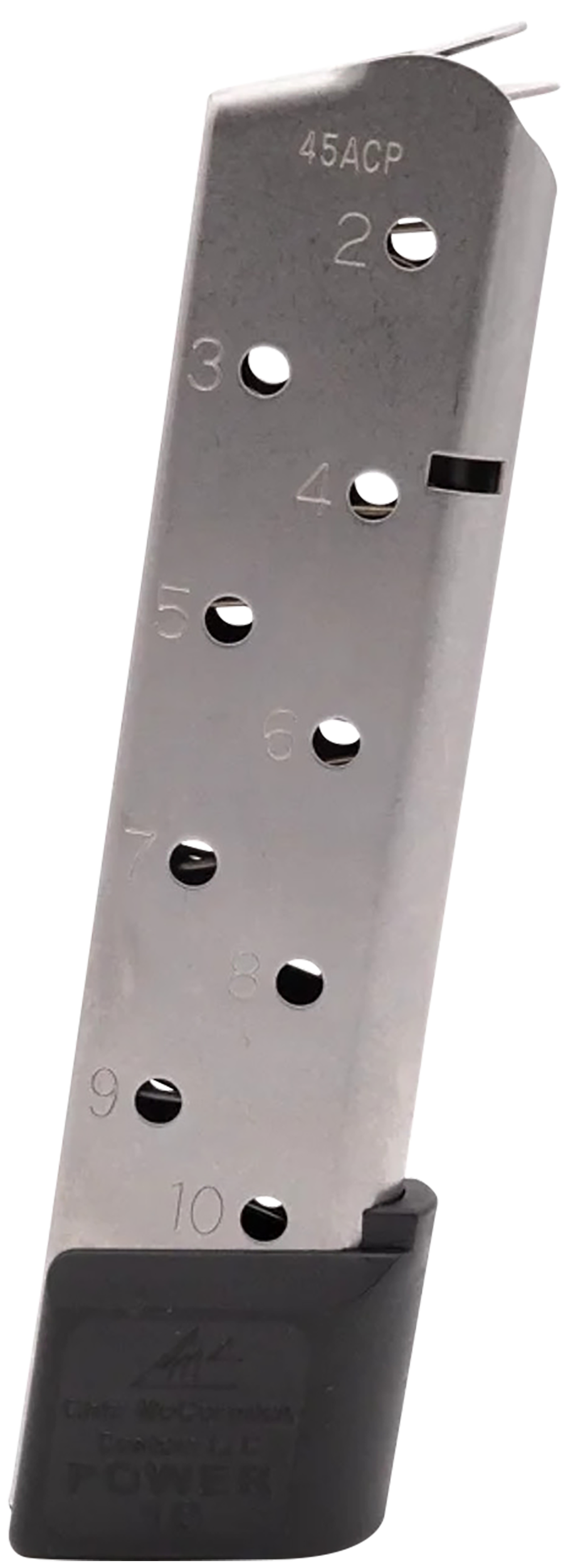 CMC Products 15150 Power Mag  10rd 45 ACP Fits 1911 Government Stainless Steel w/ Black Base Pad