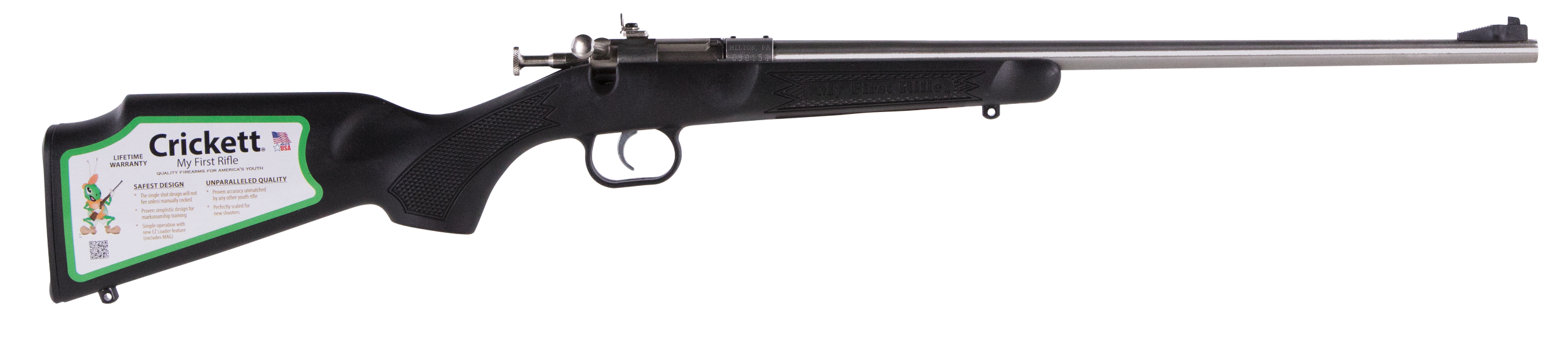 Crickett KSA2295 Youth 22 WMR 1rd 16.12" Blued Barrel & Receiver, Fixed Front/Adjustable Rear Peep Sights, Black Synthetic Stock w/11.5" LOP, Rebounding Firing Pin Safety