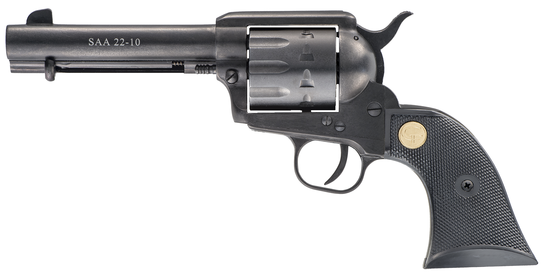 Chiappa Firearms CF340155 SAA 1873  Medium Frame 22 LR 10 Shot, 4.75" Blued Steel Barrel, Blued Steel Frame, Blued Cylinder, Black Plastic Grip, Exposed Hammer