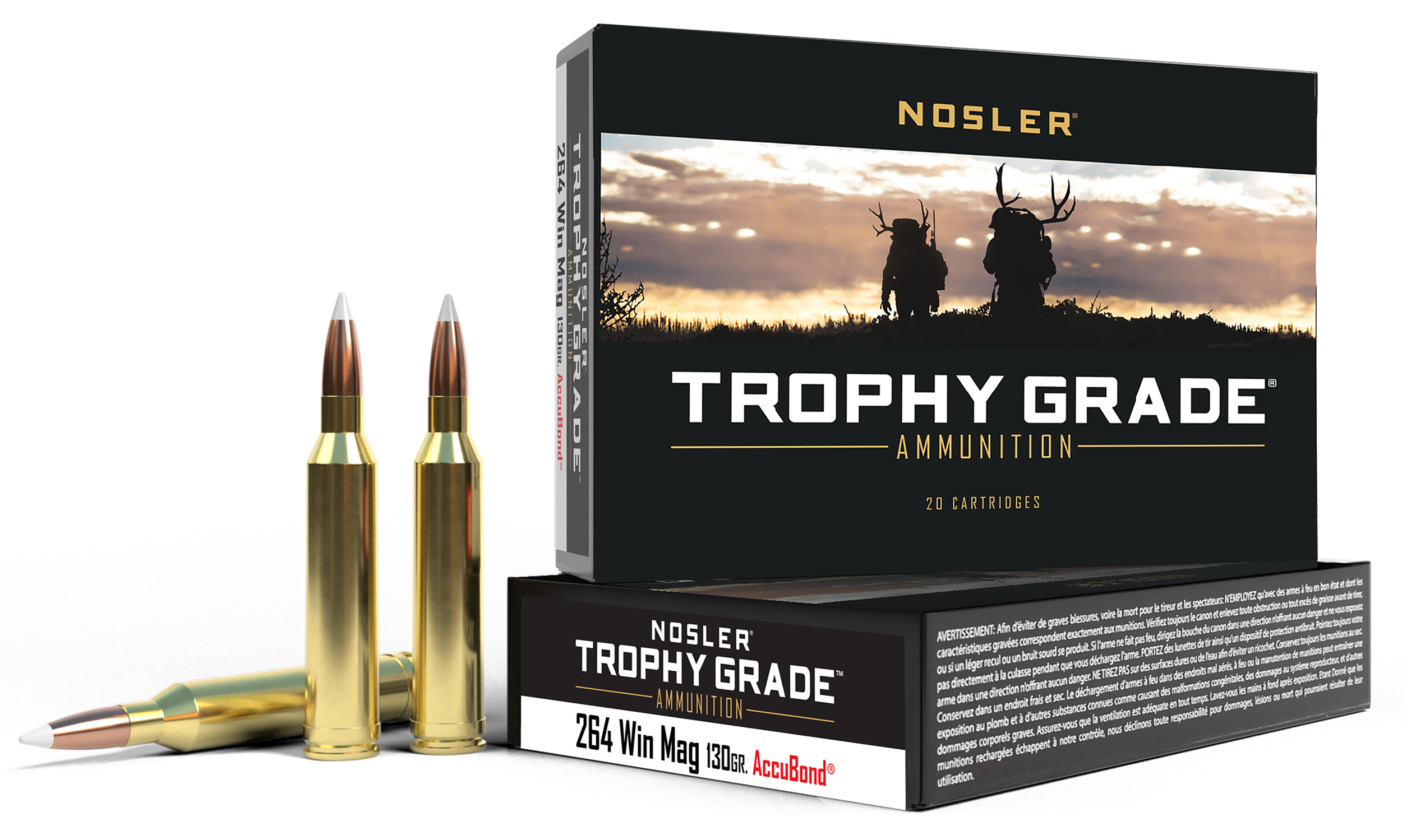 Nosler 60019 Trophy Grade  264WinMag 130gr Nosler AccuBond 20 Per Box/10 Case