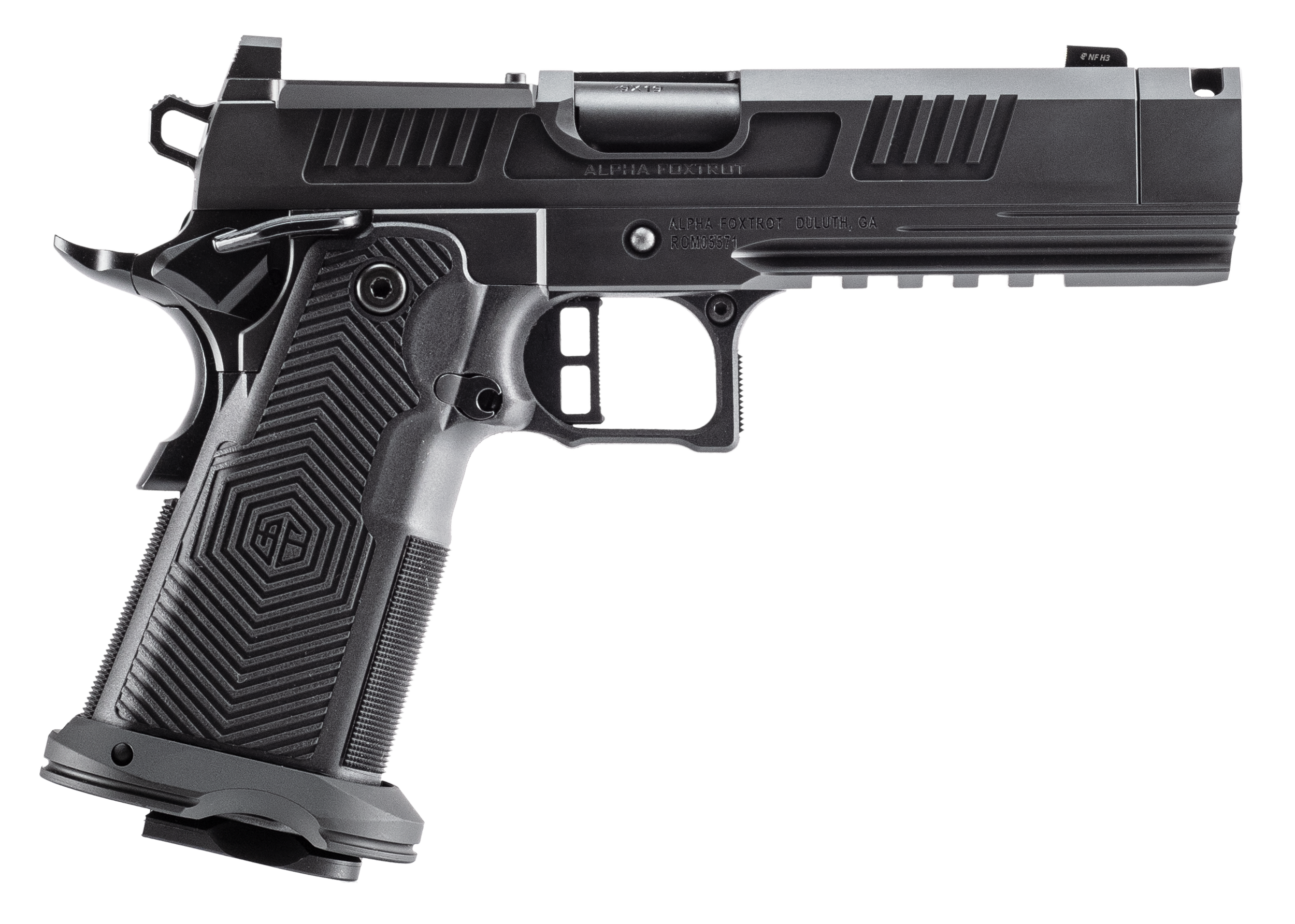 Alpha Foxtrot AA39X4CIG-XDBK13 AF1911 Romulus 45 ACP 13+1 4.25" Black DLC Stainless Steel Threaded Compensated Barrel, Optic Ready/Serrated Slide & Frame w/Beavertail & Picatinny Rail, RMR/RMSc Footpr