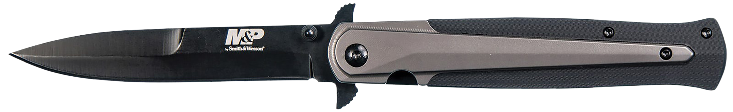 Smith & Wesson Knives 1085899 M&P Tactical Stiletto 4" Folding Spear Point Plain Stainless Steel Blade FRN Black/FDE Includes Pocket Clip