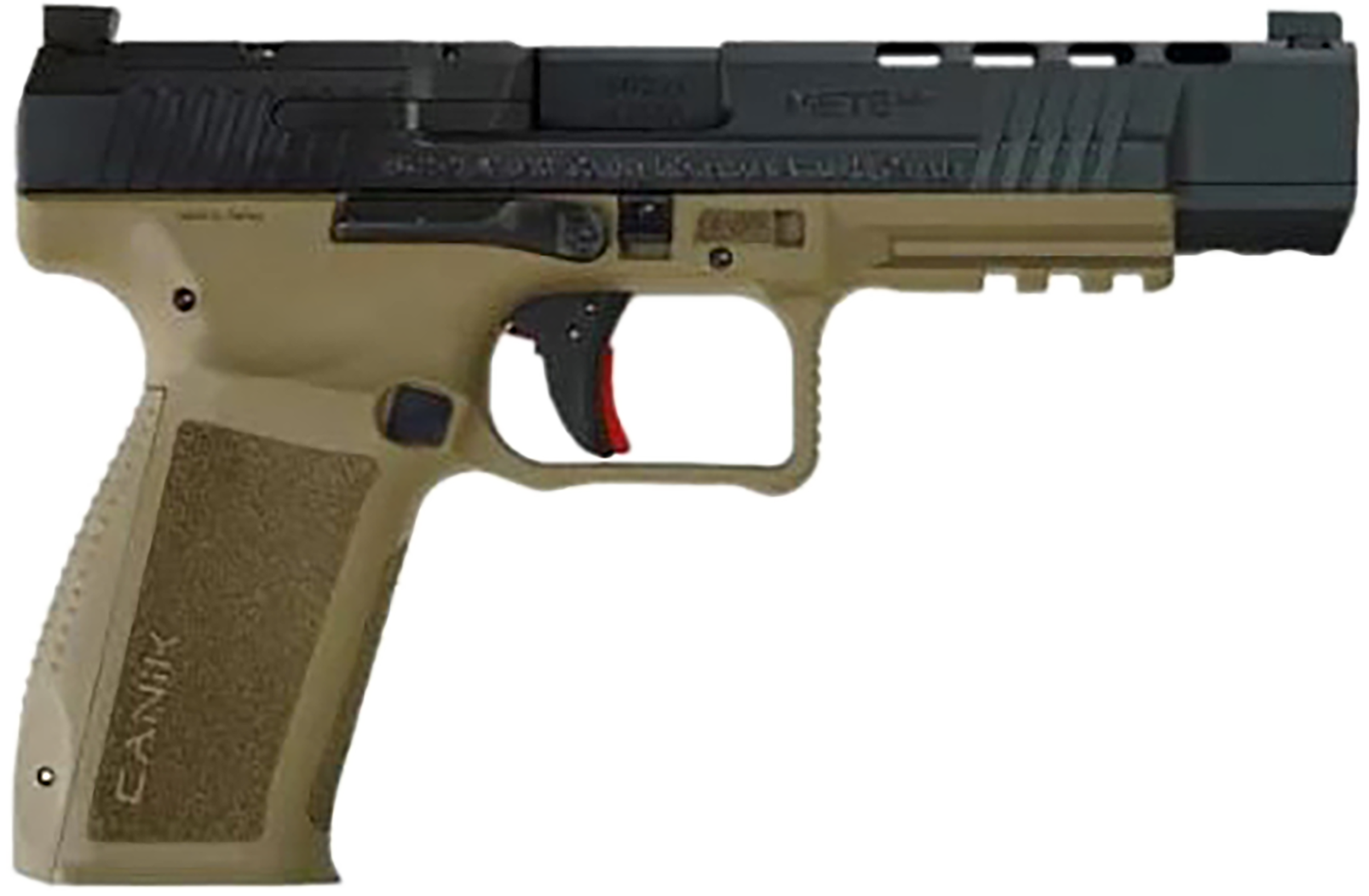 Canik HG6651N Mete SFx  9mm Luger 10+1 5.20" Black Nitride Match Grade Barrel, Black Optic Ready/Serrated Steel Slide, Flat Dark Earth Polymer Frame w/Picatinny Rail, Aggressive Texture Grip