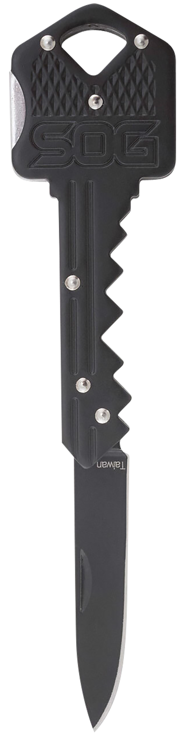 S.O.G SOGKEY101 Key  1.50" Folding Plain Drop Point Black Hardcased 5Cr13MoV SS Blade/Black Stainless Steel Handle