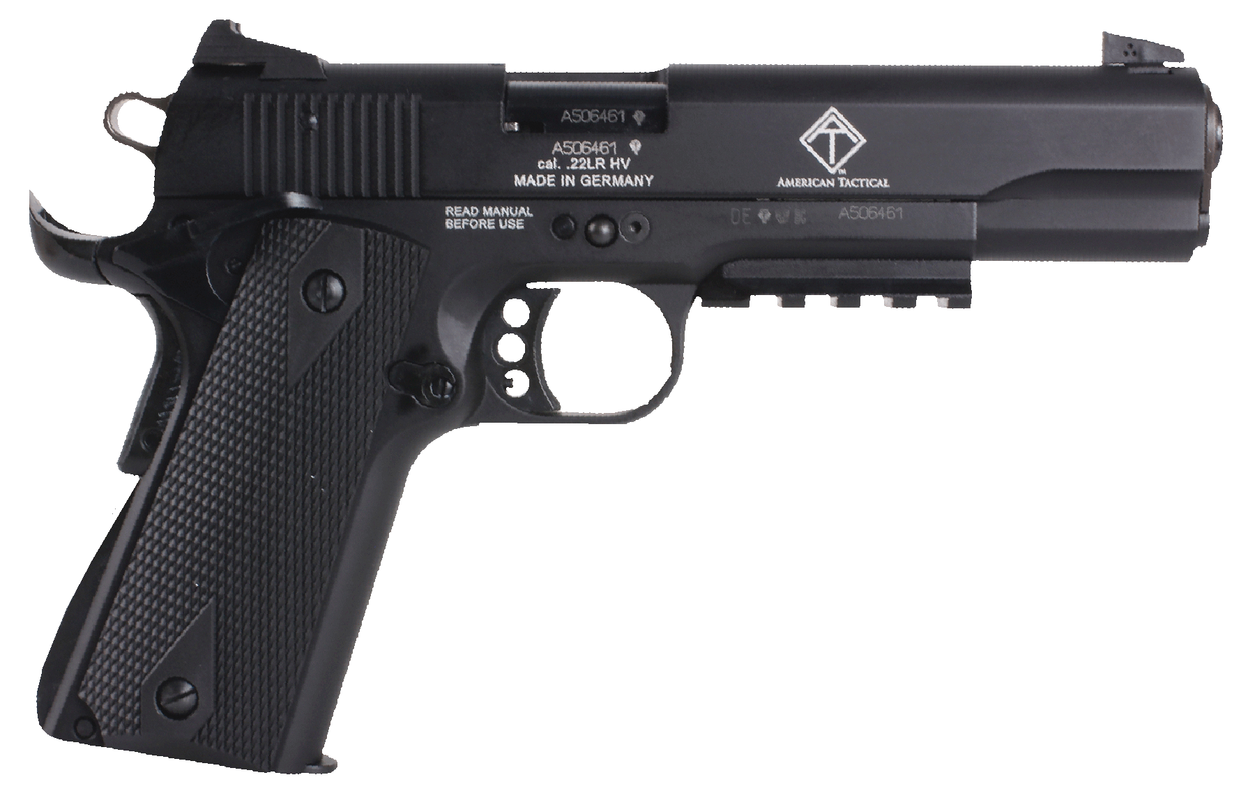 GSG GSG1911ADOP M1911 ADOP 22 LR 10+1 5" Black Steel/Threaded Barrel & Serrated Slide, Zinc Alloy w/Accessory Rail & Beavertail Frame Black Double Diamond Polymer Grip