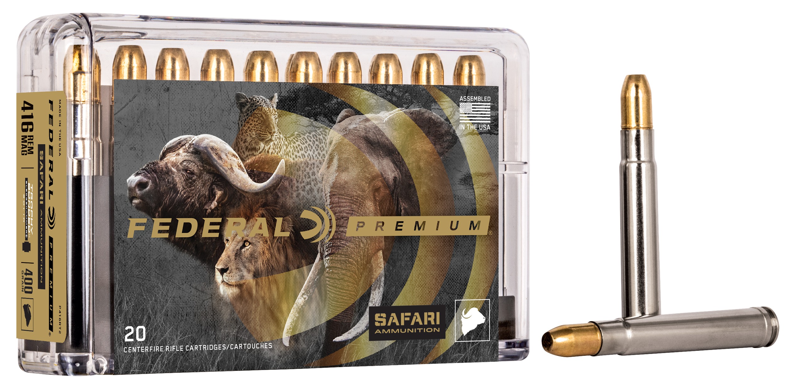Federal P416RT2 Premium Safari Cape-Shok 416RemMag 400gr Trophy Bonded Sledgehammer Solid 20 Per Box/10 Case