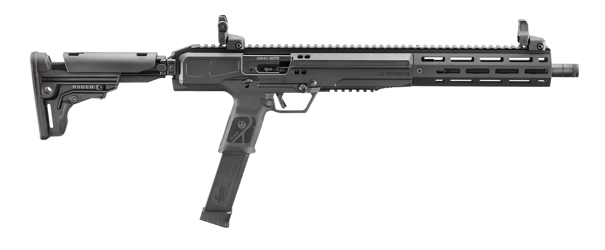 Ruger 19307 LC Carbine 10mm Auto 30+1 16.25" Black Anodized Threaded Barrel, Black Anodized Picatinny Rail Aluminum Receiver, M-LOK Handguard, Adj Folding Black Polymer Stock, Ambidextrous