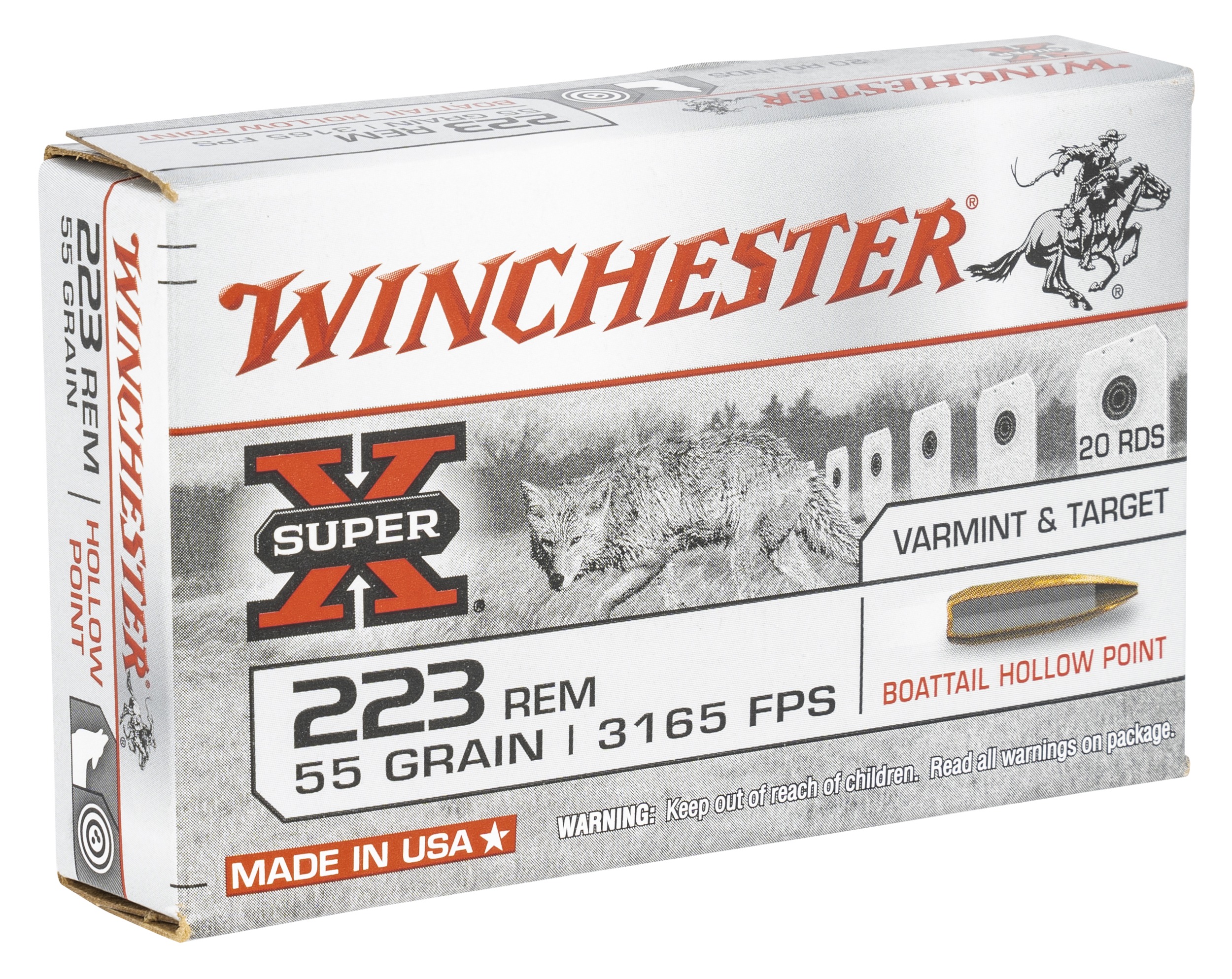 Winchester Ammo W223HP55 Super X  223Rem 55gr Boat Tail Hollow Point 20 Per Box/25 Case