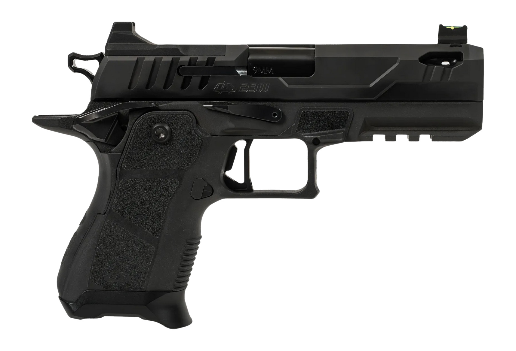 Oa Defense  2311 Pro Compact Frame 9mm Luger 15+1 4.25" Ported Barrel, DLC Black Steel Optic Ready/Serrated Slide, Black Aluminum Frame w/Picatinny Rail, Black Polymer Grip, Ambidextrous
